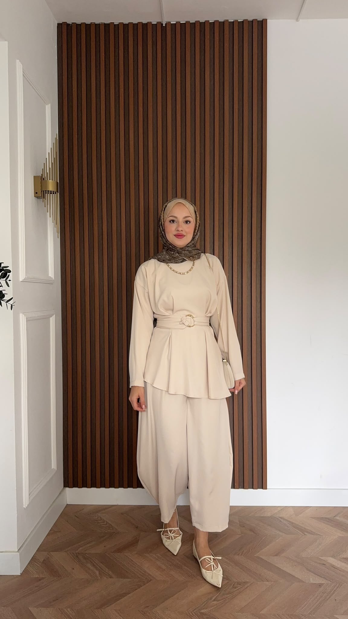 MEYSADESIGN PANTOLON TAKIM Peri Pensli Pantolon Takım Bej