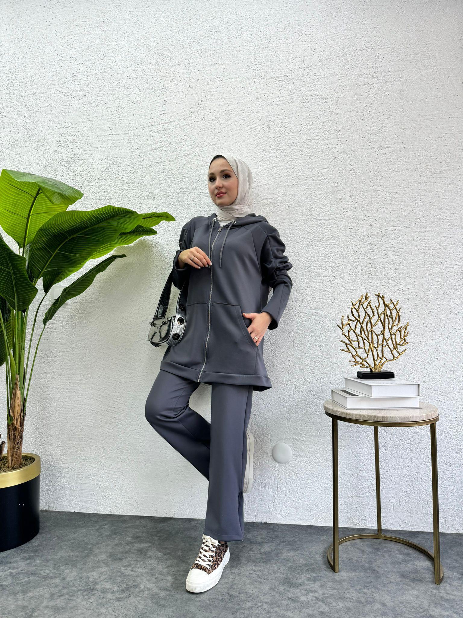 Prenses Sleeve Scuba 2-Piece Set Anthracite