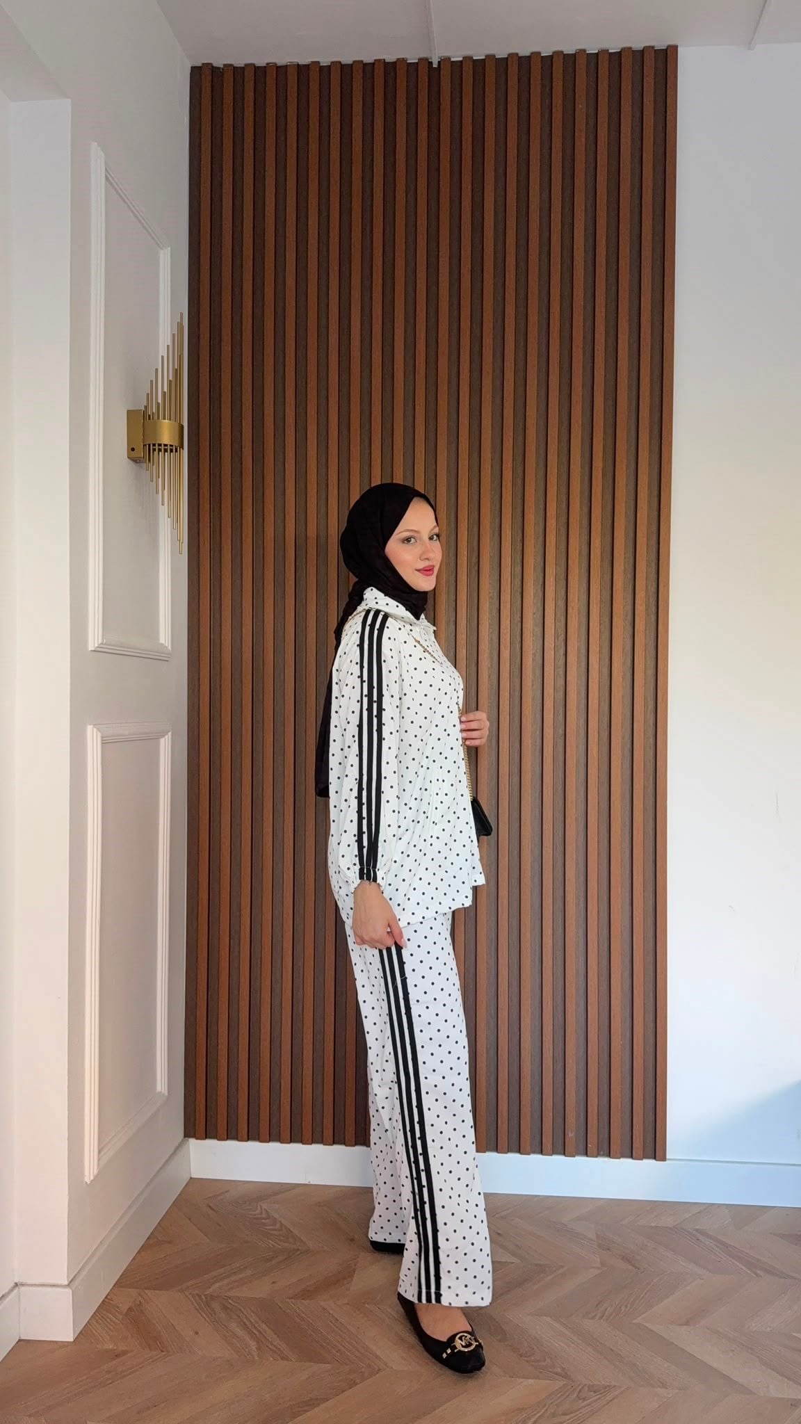MEYSADESIGN PANTOLON TAKIM Puantiyeli Çizgili Spor Takım Beyaz