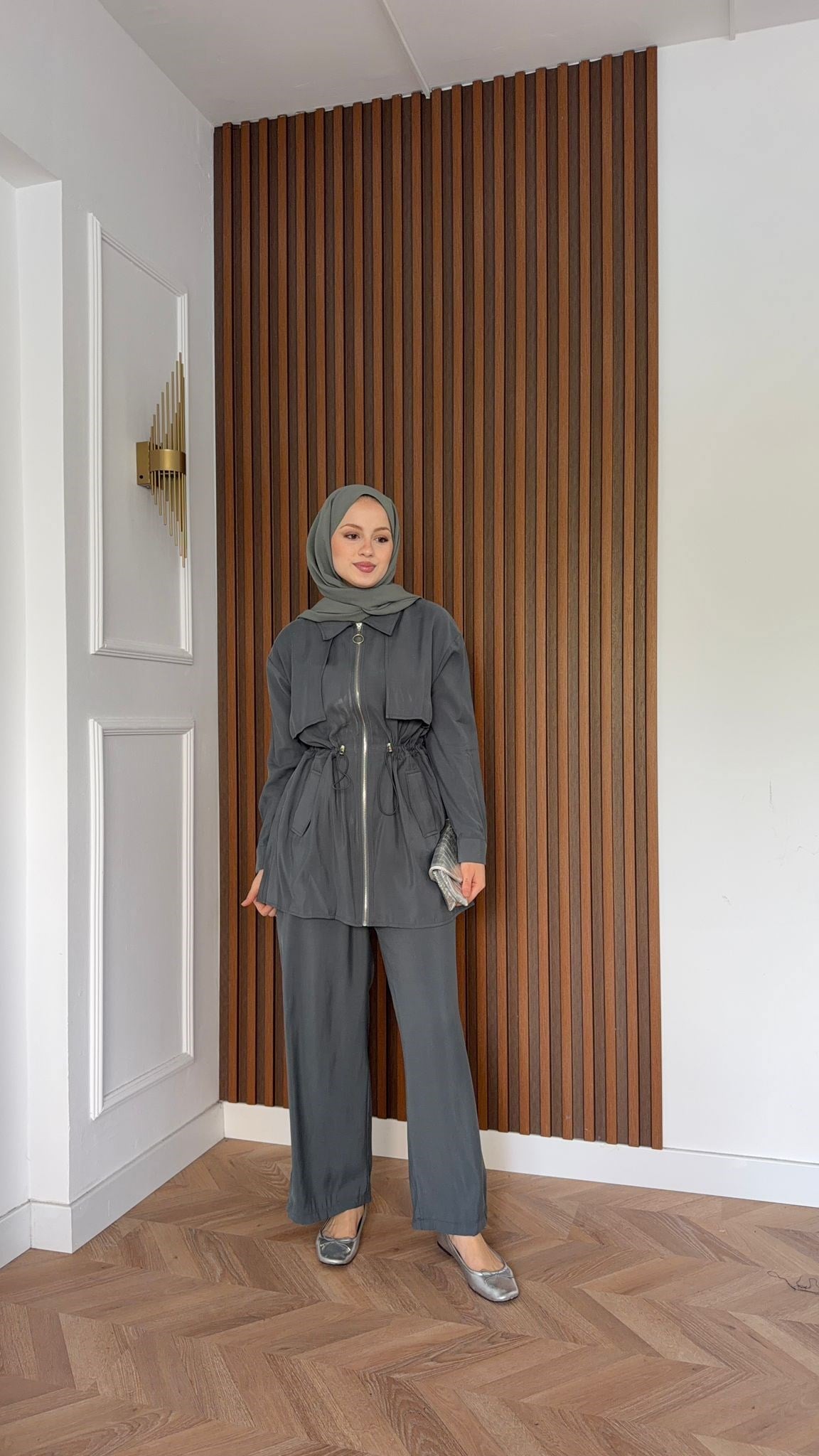 MEYSADESIGN PANTOLON TAKIM Quse Tensel Pantolonlu Takım Gri