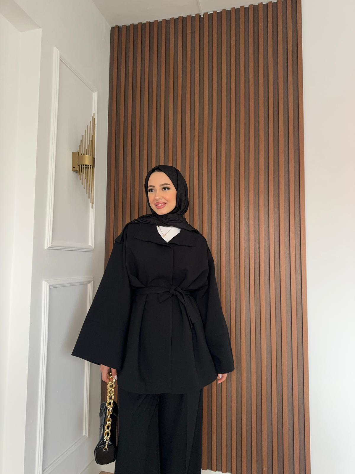 MEYSADESIGN TROUSER SETS Ribana Yakası Çift Düğmeli İkili Takım Siyah