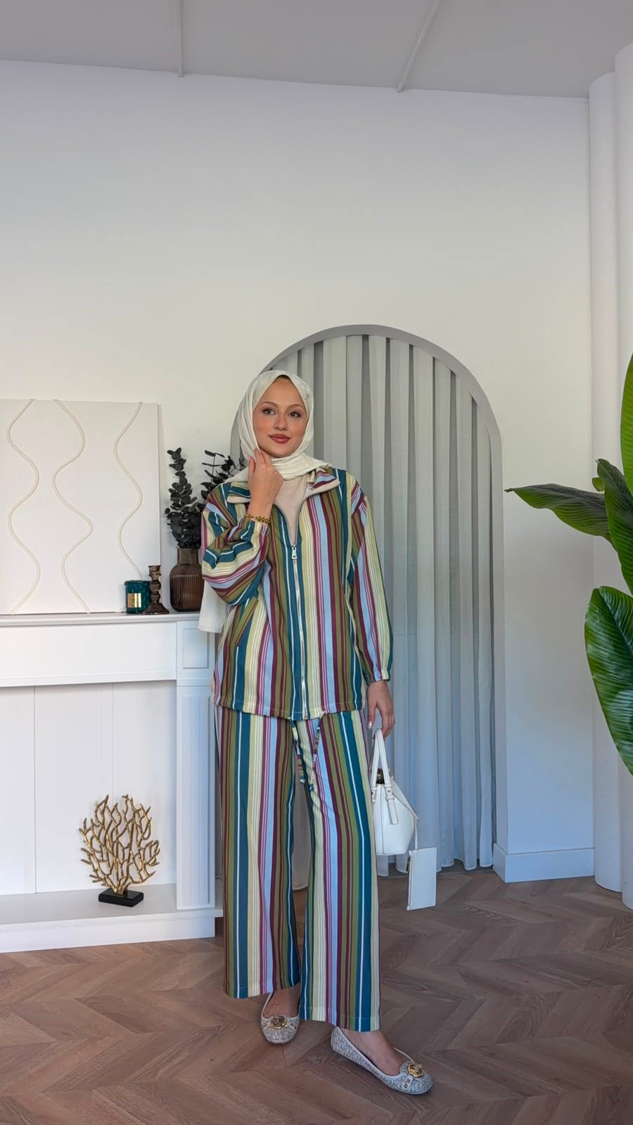 MEYSADESIGN PANTOLON TAKIM Romel Çizgili İkili Takım Yeşil