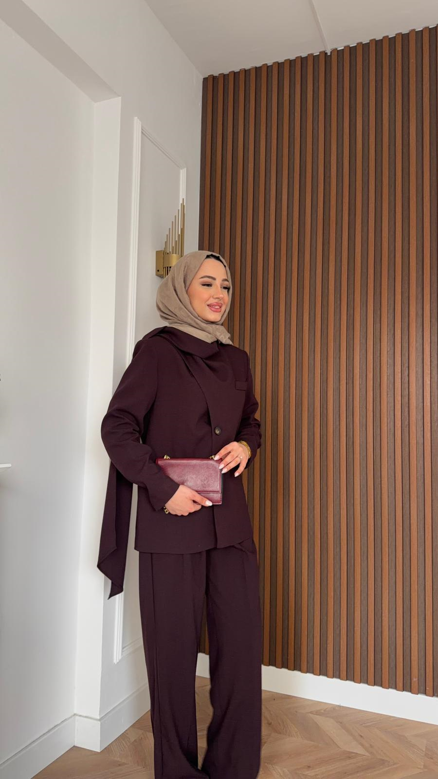 MEYSADESIGN TROUSER SETS Samira Tasarım Ceket Takım Bordo
