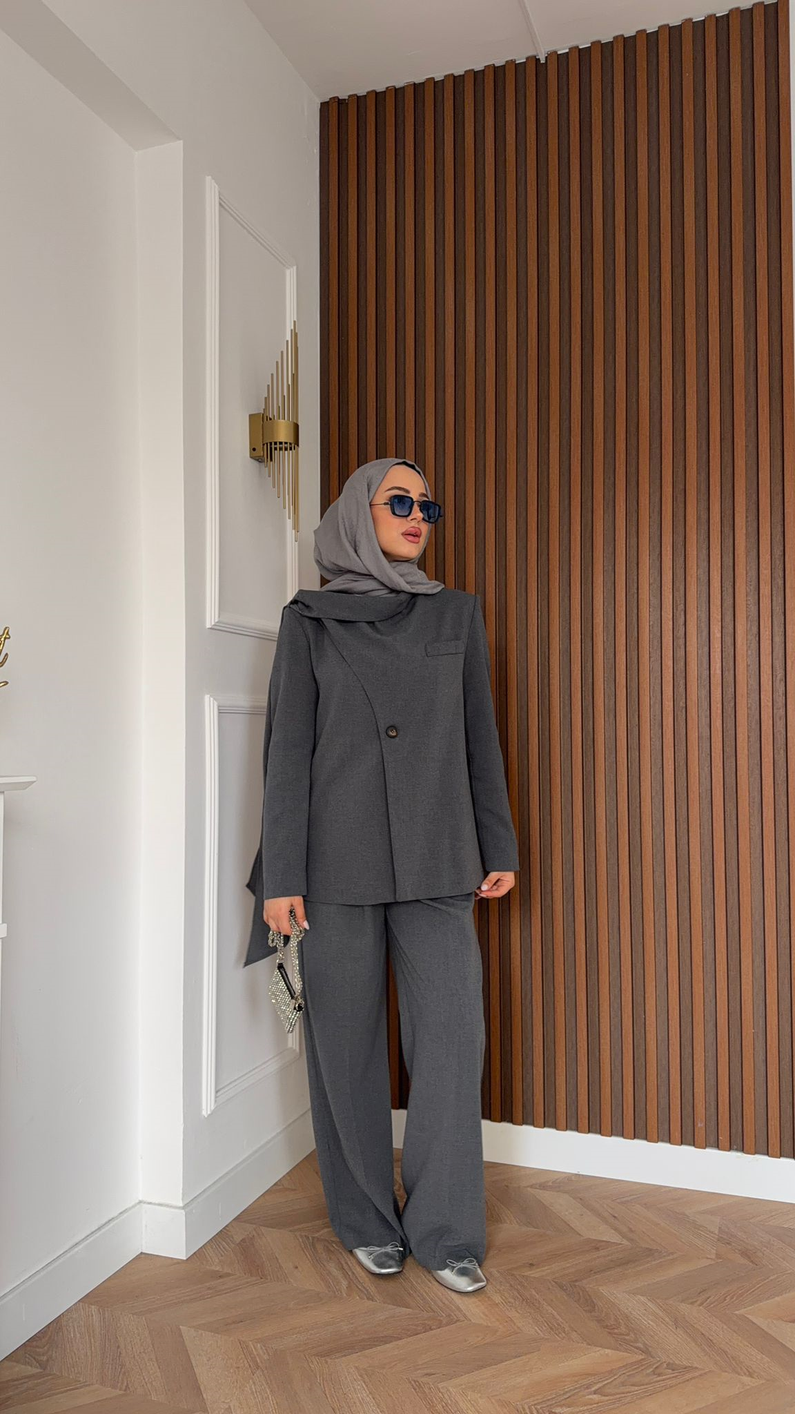 MEYSADESIGN TROUSER SETS Samira Tasarım Ceket Takım Gri