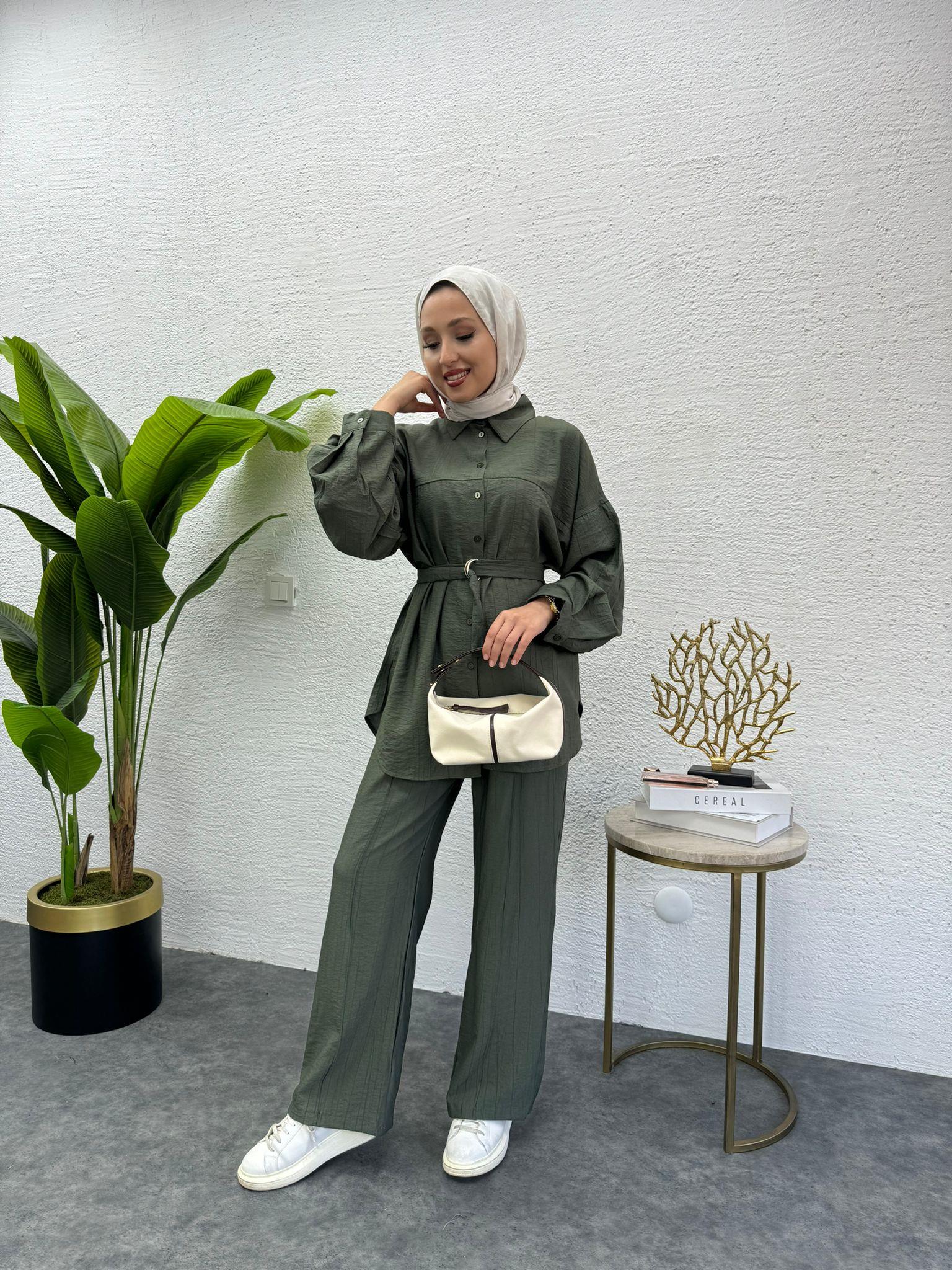 MEYSADESIGN PANTOLON TAKIM Santo Dikişli İkili Takım Yeşil