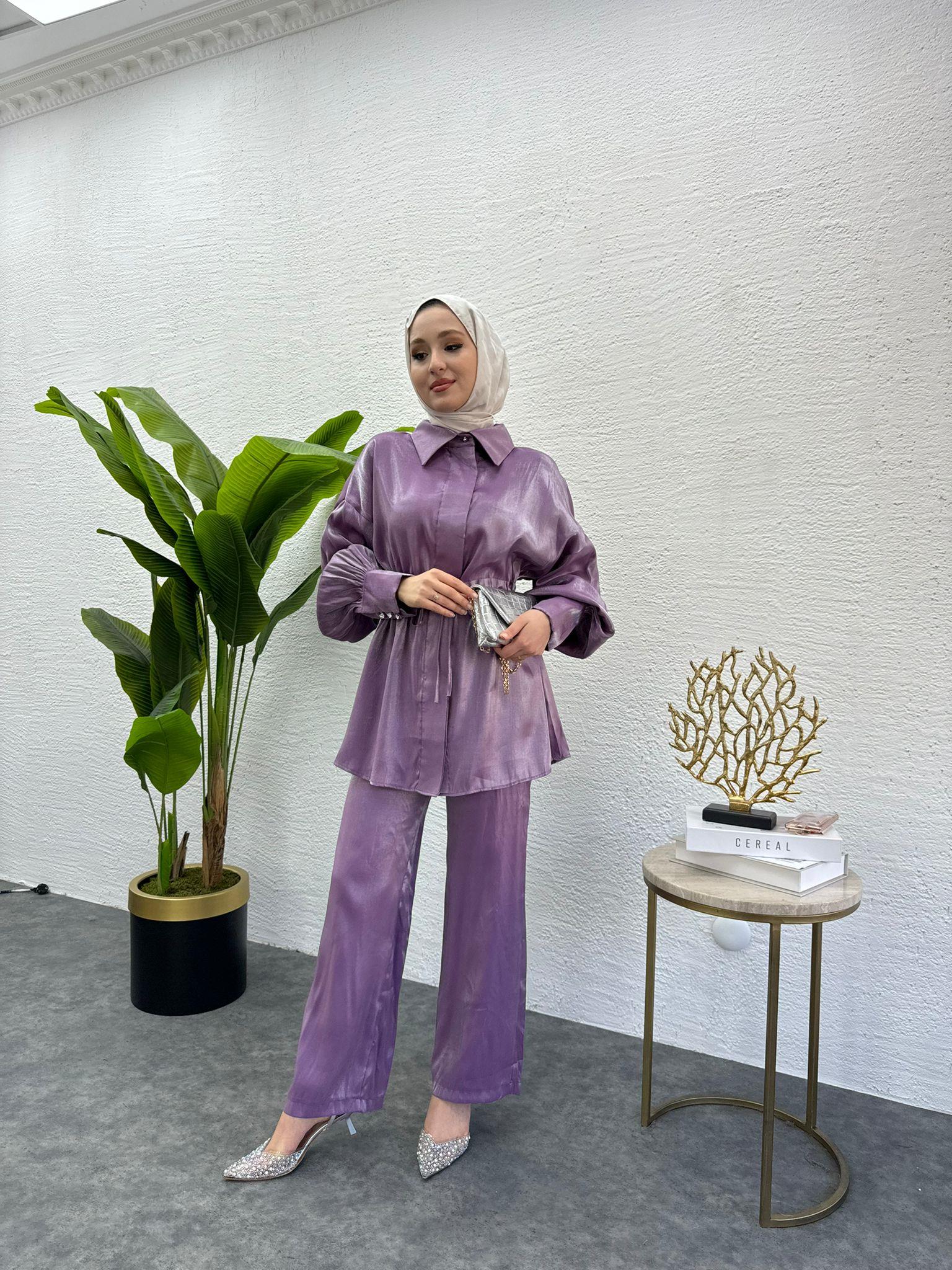 MEYSADESIGN PANTOLON TAKIM Shine İkili Takım Lila