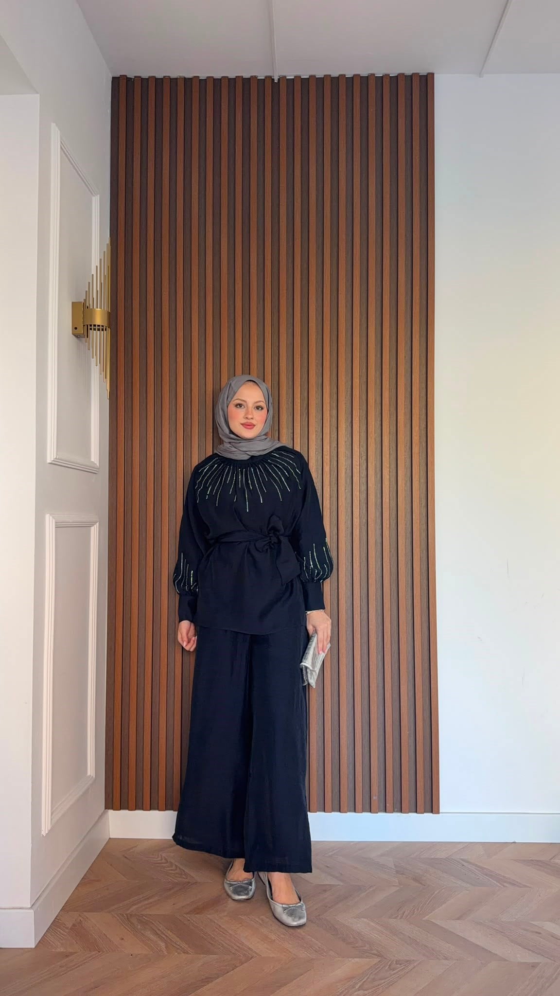 MEYSADESIGN PANTOLON TAKIM Silver Taşlı Tül Pantolonlu Takım Lacivert