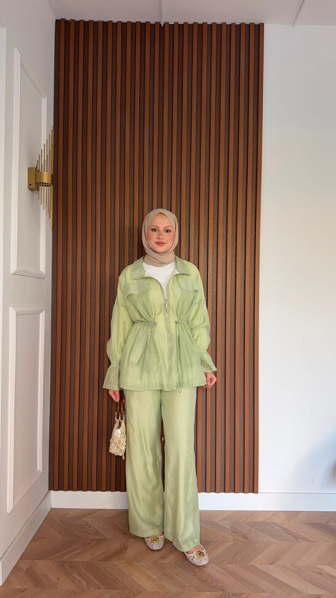 MEYSADESIGN PANTOLON TAKIM Syrus Taşlı Tensel İkili Takım Mint Yeşili