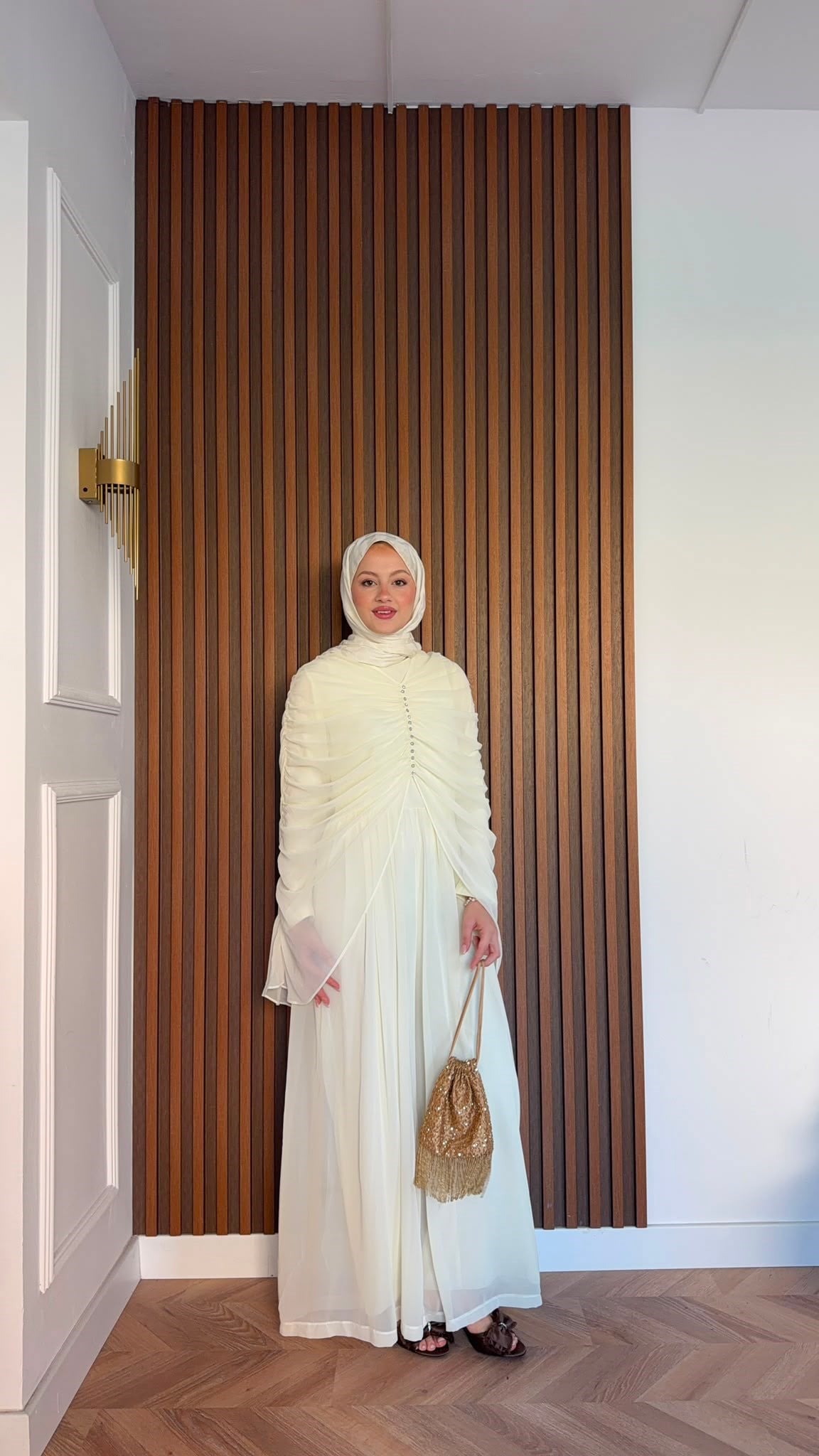 MEYSADESIGN PANTOLON TAKIM Taşlı Büzgülü Multi Şifon Tulum Bej
