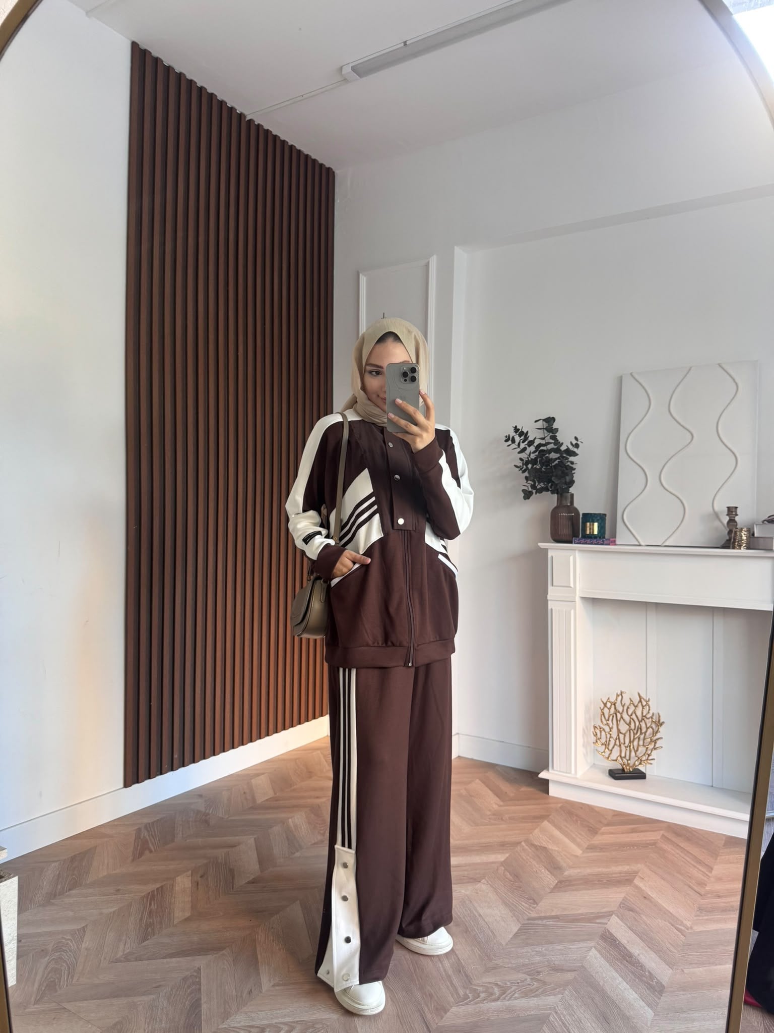 MEYSADESIGN PANTOLON TAKIM Üç Çizgili Spor Takım Acı Kahve