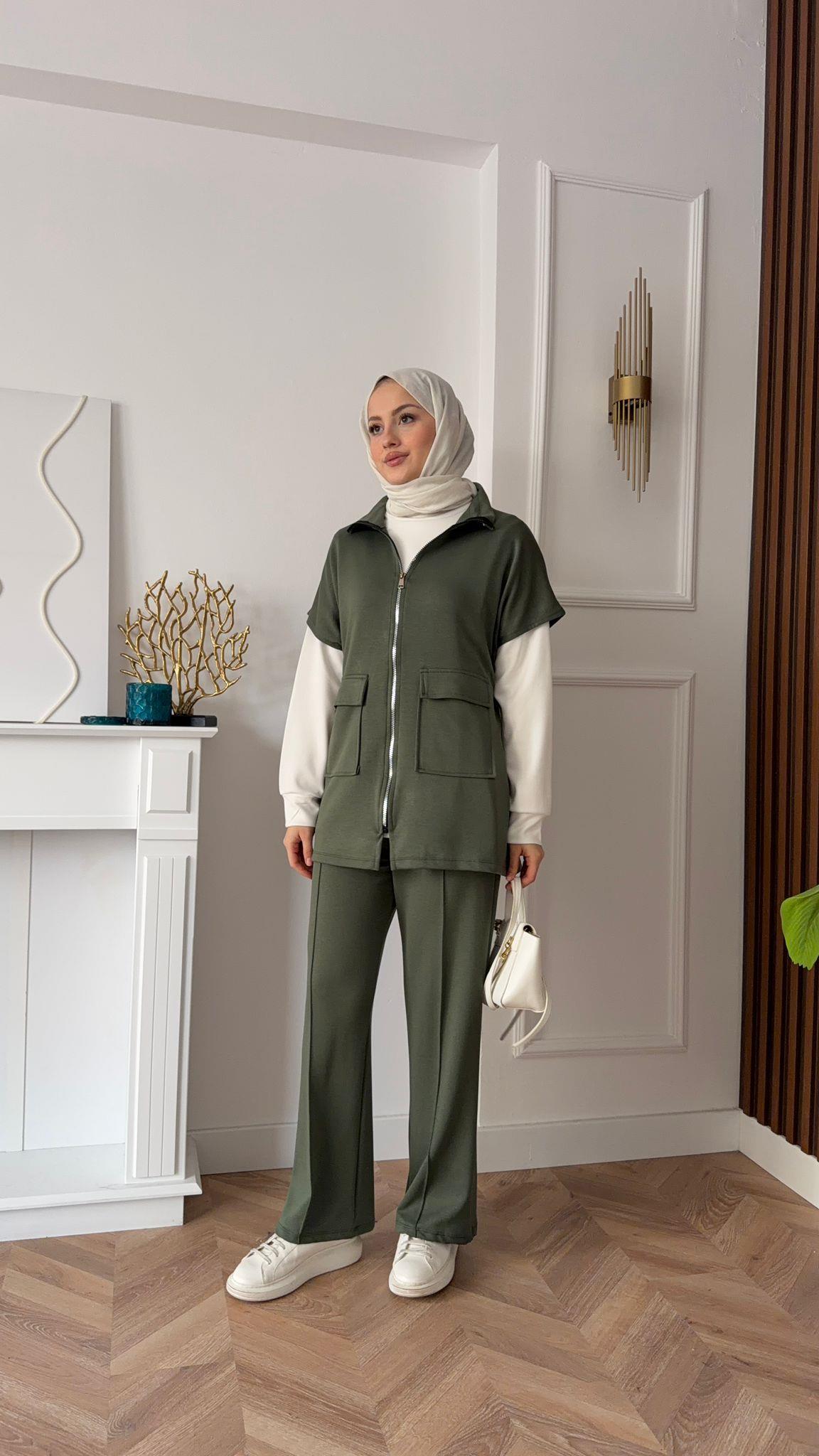 3-Piece Scuba Waistcoat Set Khaki