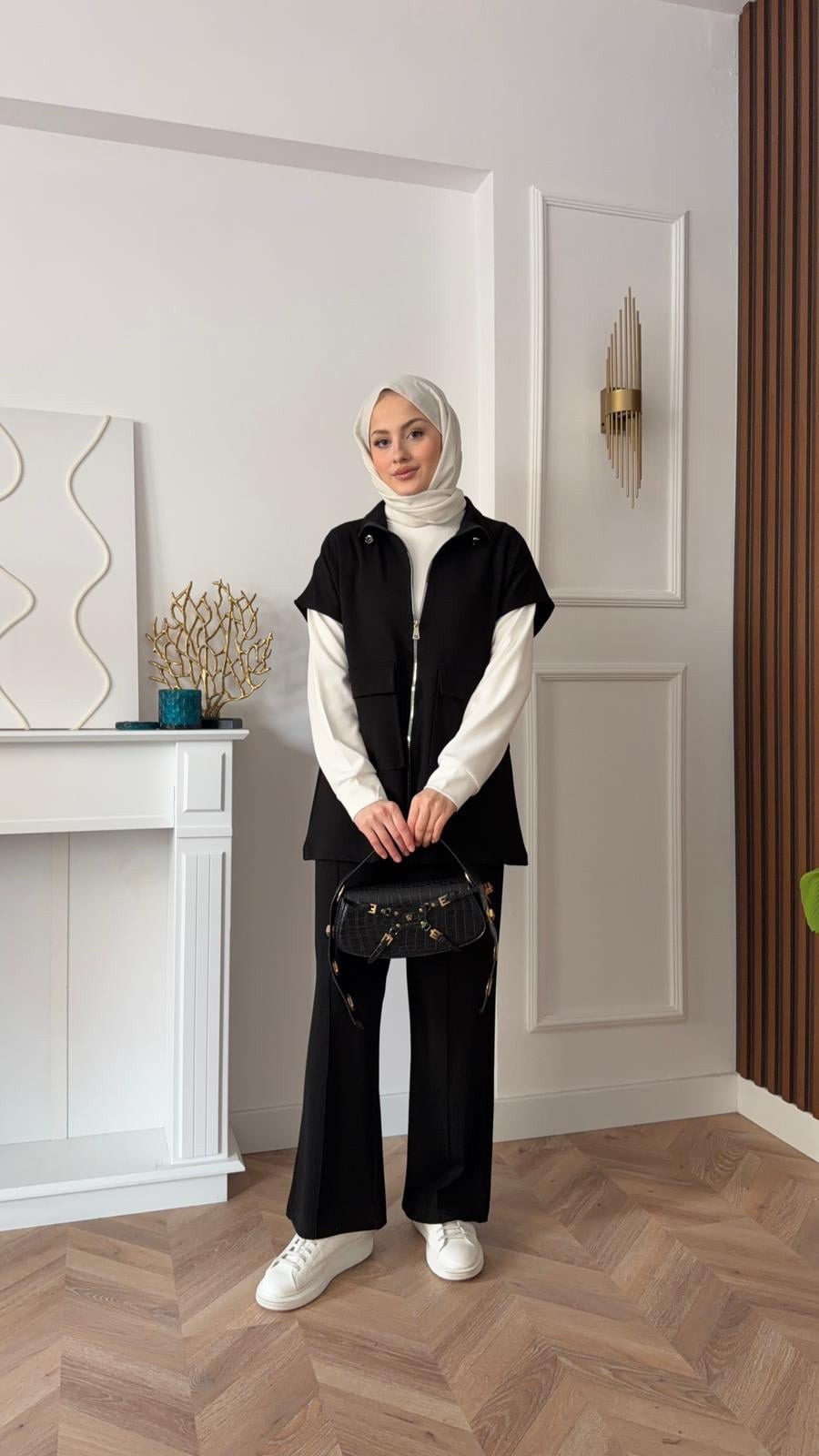 3-Piece Scuba Waistcoat Set Black