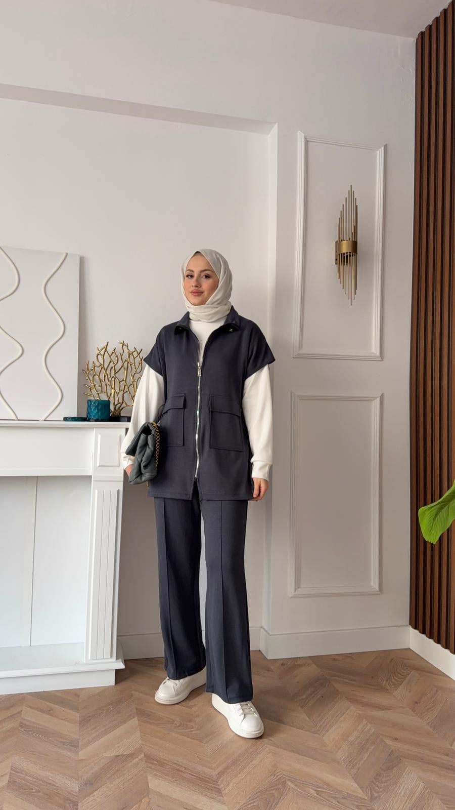 3-Piece Scuba Waistcoat Set Grey