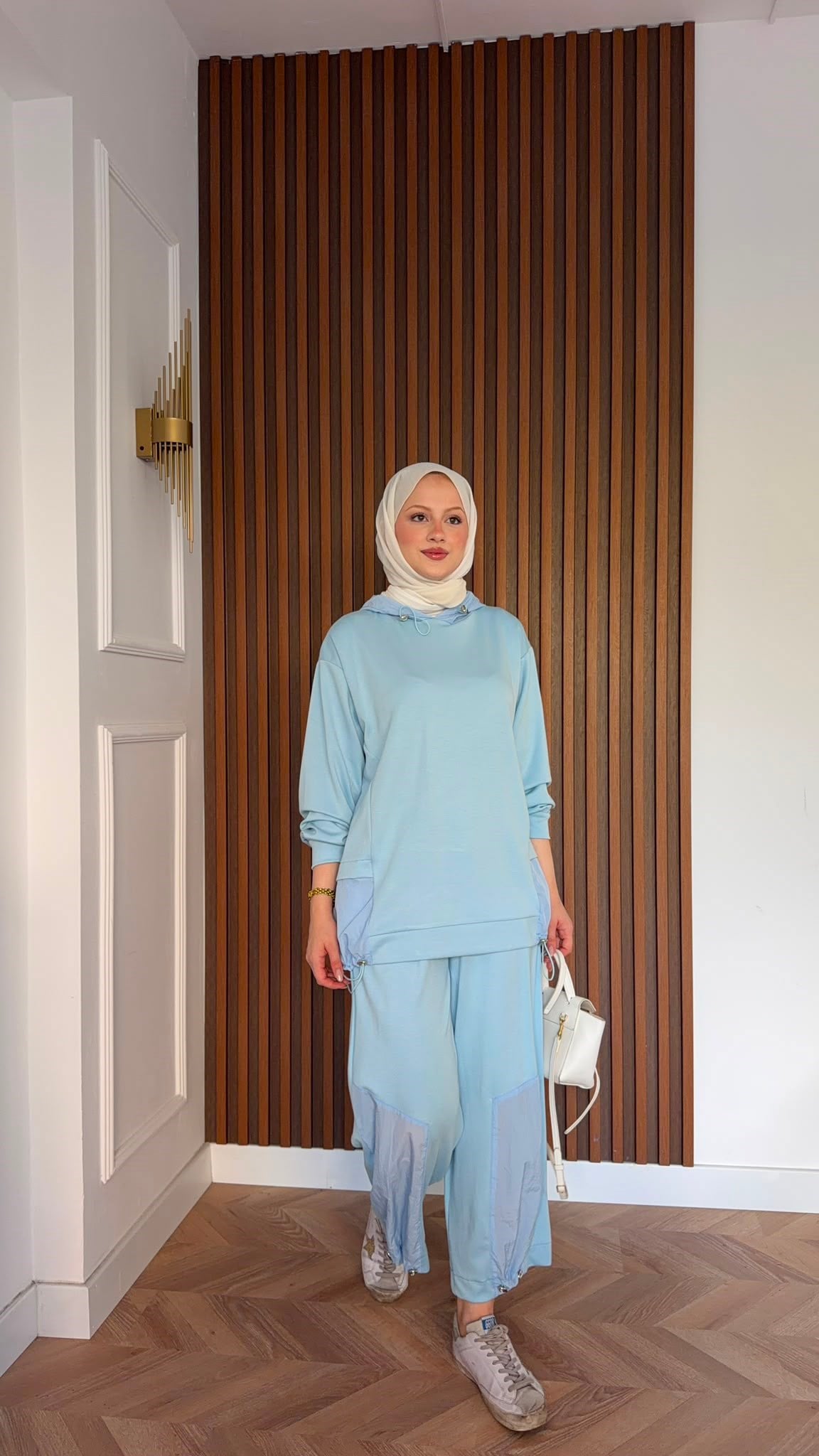 MEYSADESIGN PANTOLON TAKIM Visa Paraşüt Parçalı İkili Takım Bebe Mavisi