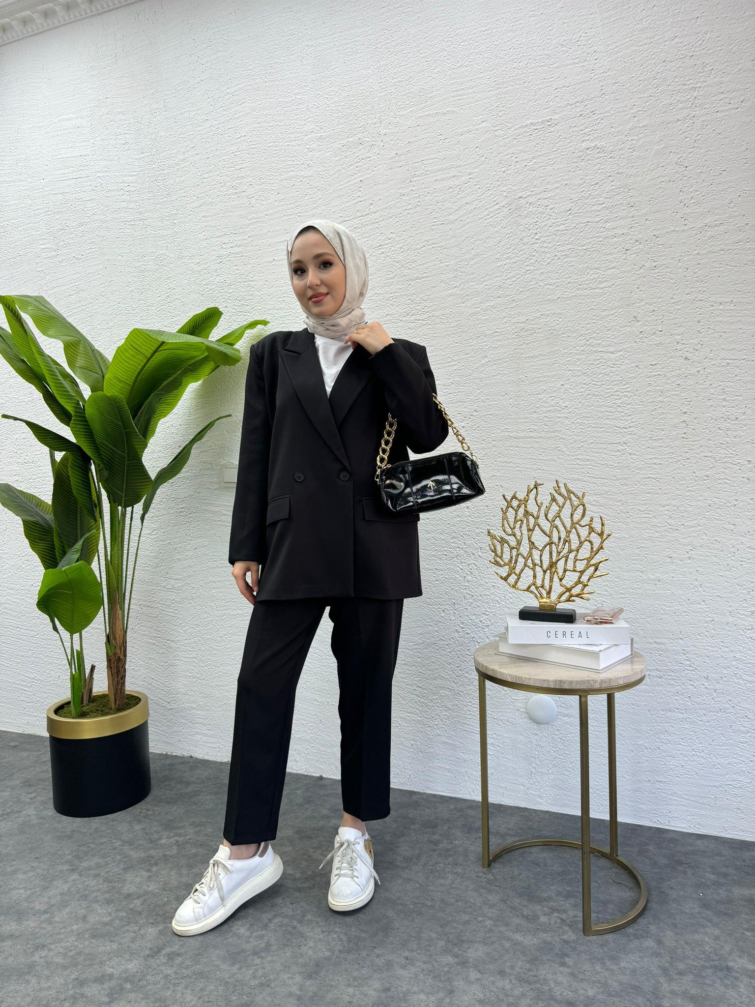 MEYSADESIGN PANTOLON TAKIM Zra Muadil Ceketli İkili Takım Siyah