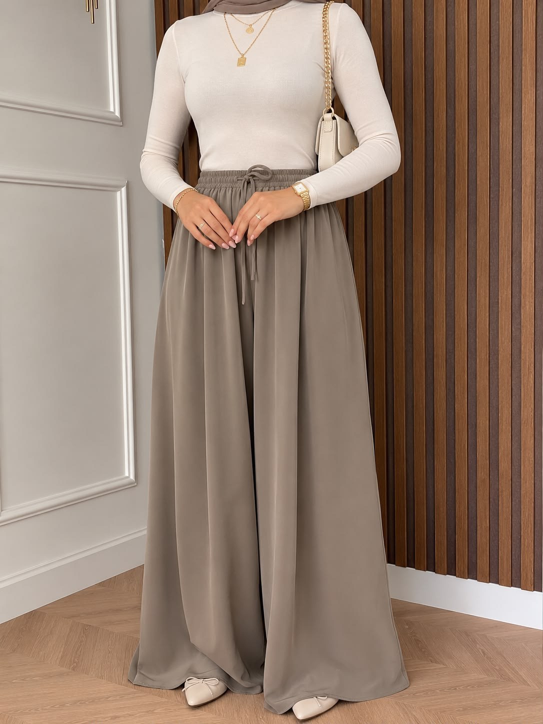 MEYSADESIGN PANTOLON Zr Muadil Saten Pantolon Vizon
