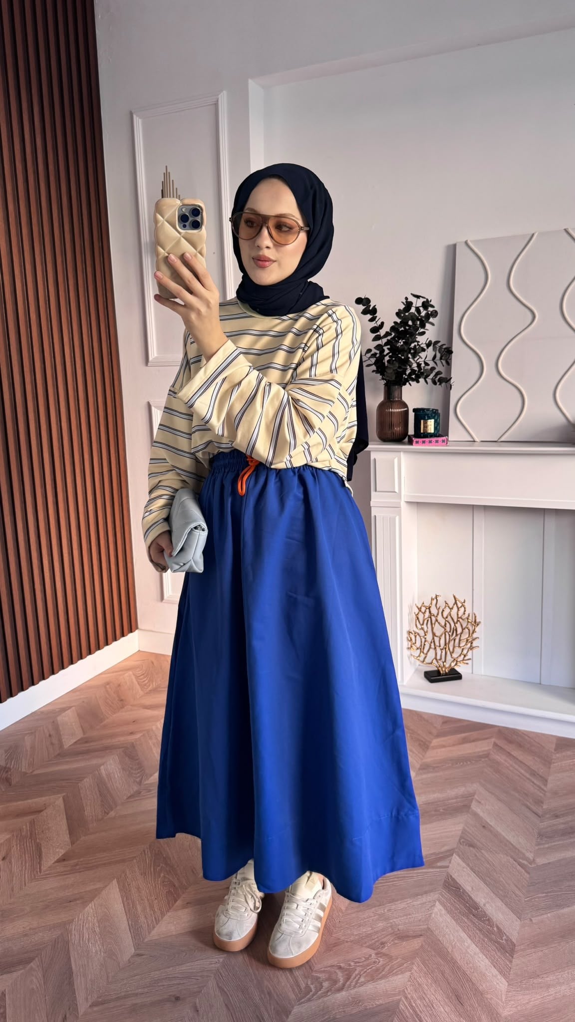 MEYSADESIGN SWEAT Nage Çizgili Sweatshirt Bej Mavi
