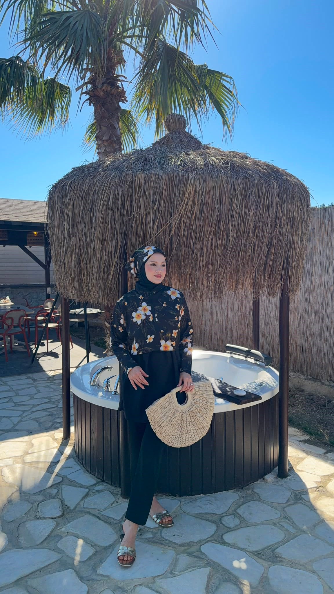 MEYSADESIGN TESETTÜR MAYO Flowers Desenli Üçlü Mayo Seti Lacivert Çiçek