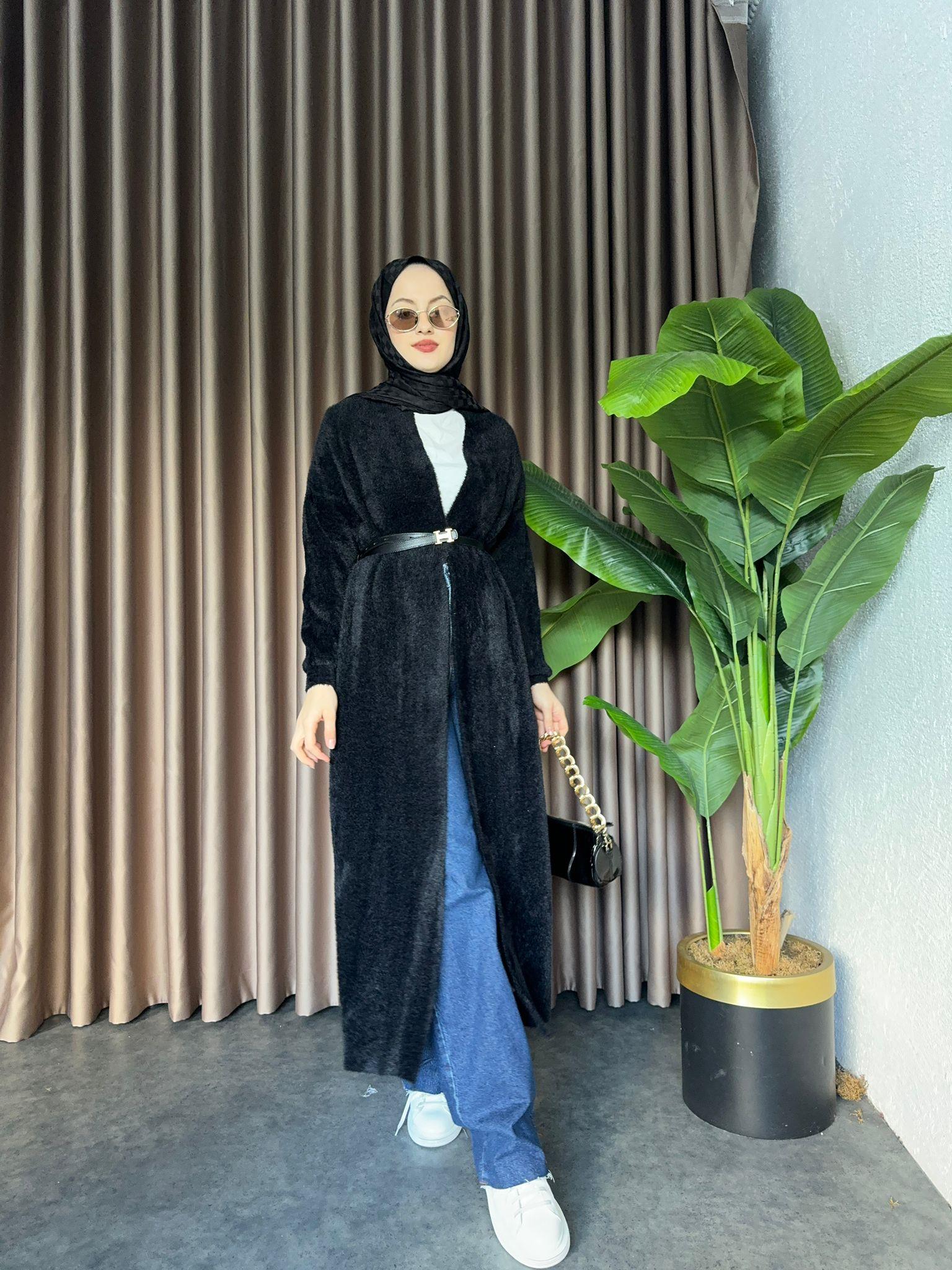 Angora Full Length Cardigan Black