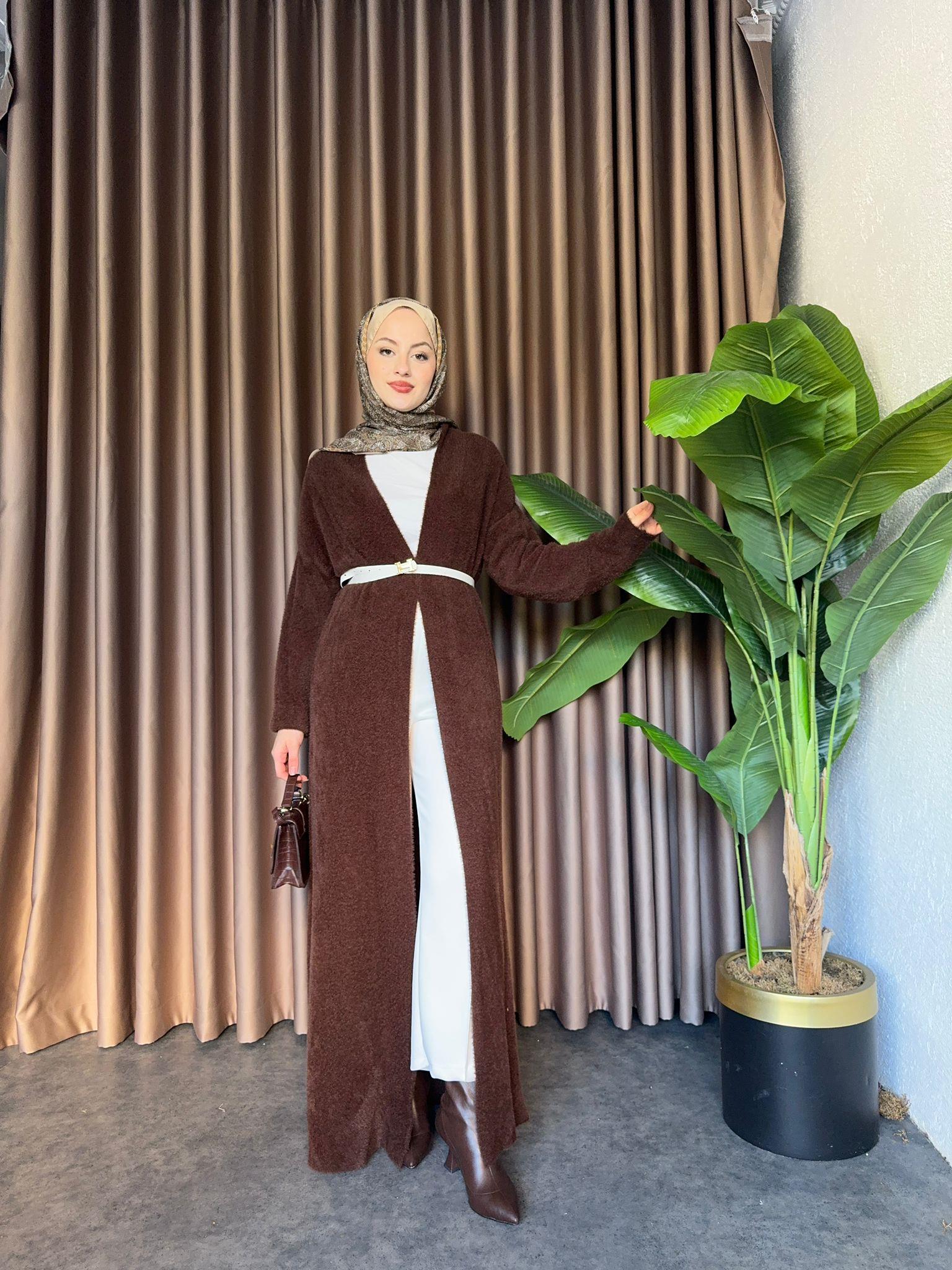 Angora Full Length Cardigan Brown