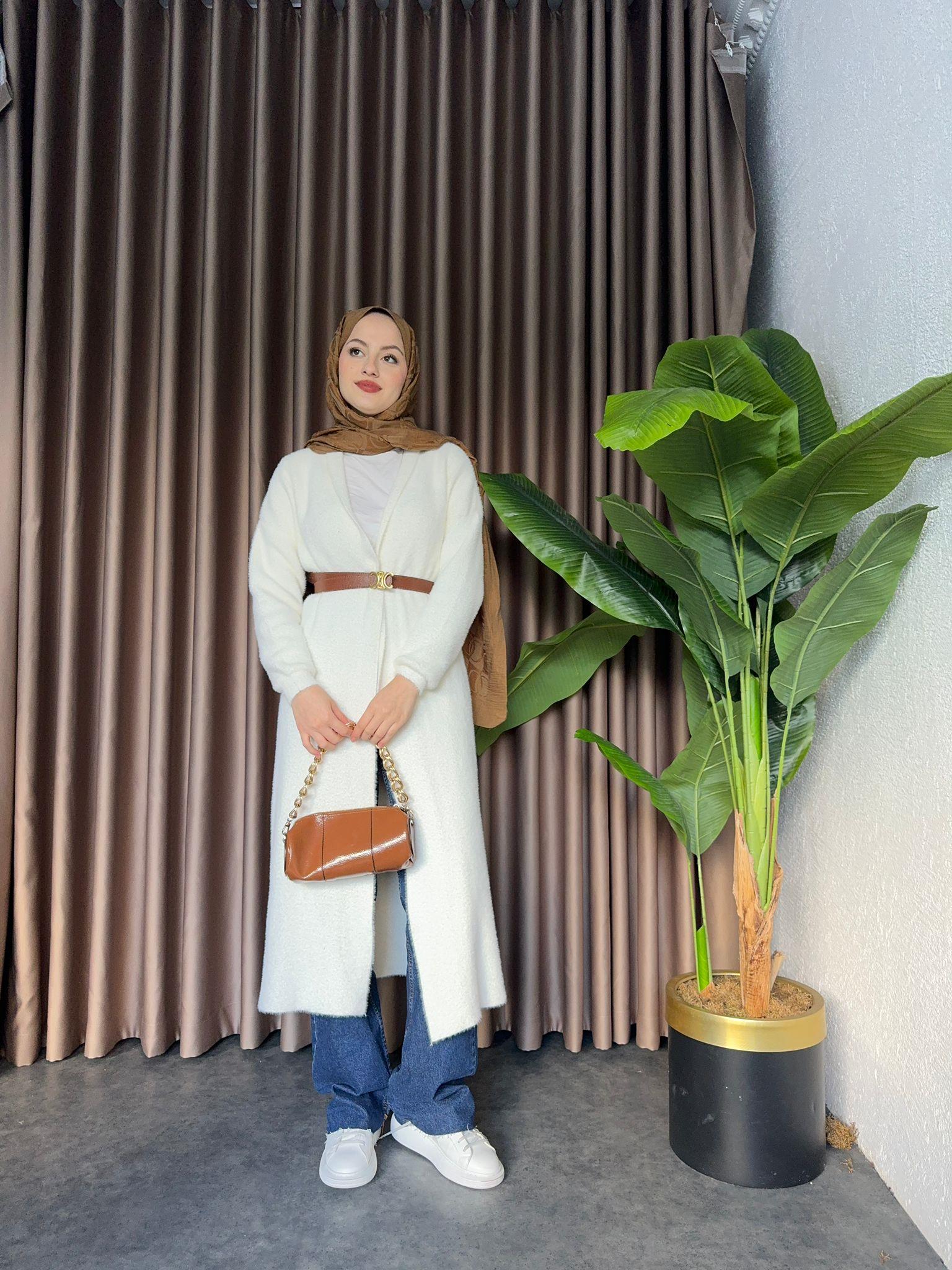 Angora Full Length Cardigan Ecru