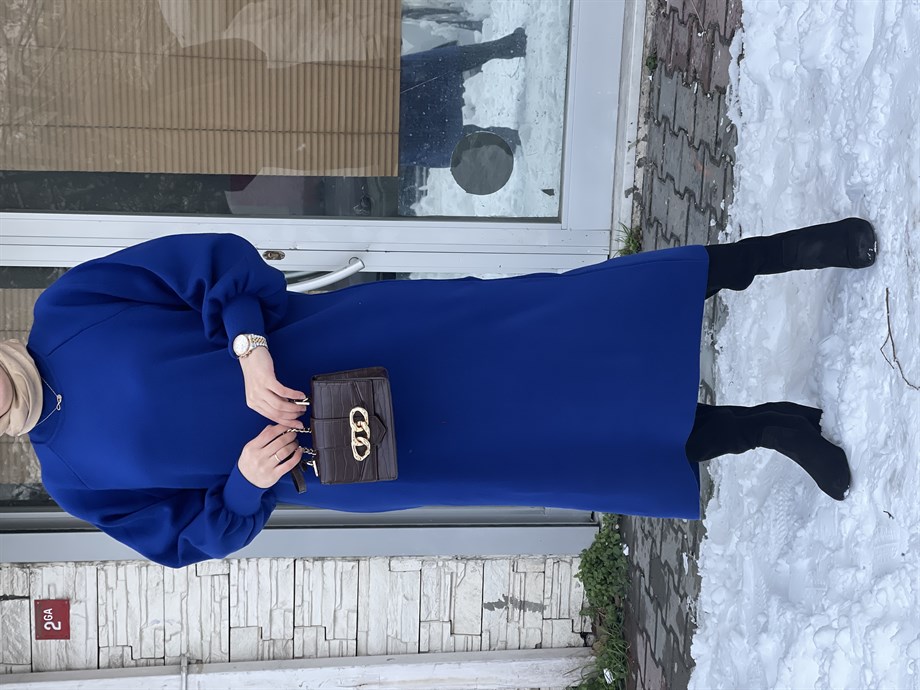 Balon Kol Tesettür Triko Elbise Saks Mavisi | Meysadesign | En Trend Kadın  Giyim Mağazası | Yeni Sezonda Modern Güçlü ve Minimal - Bu Aya Özel Fiyatlar