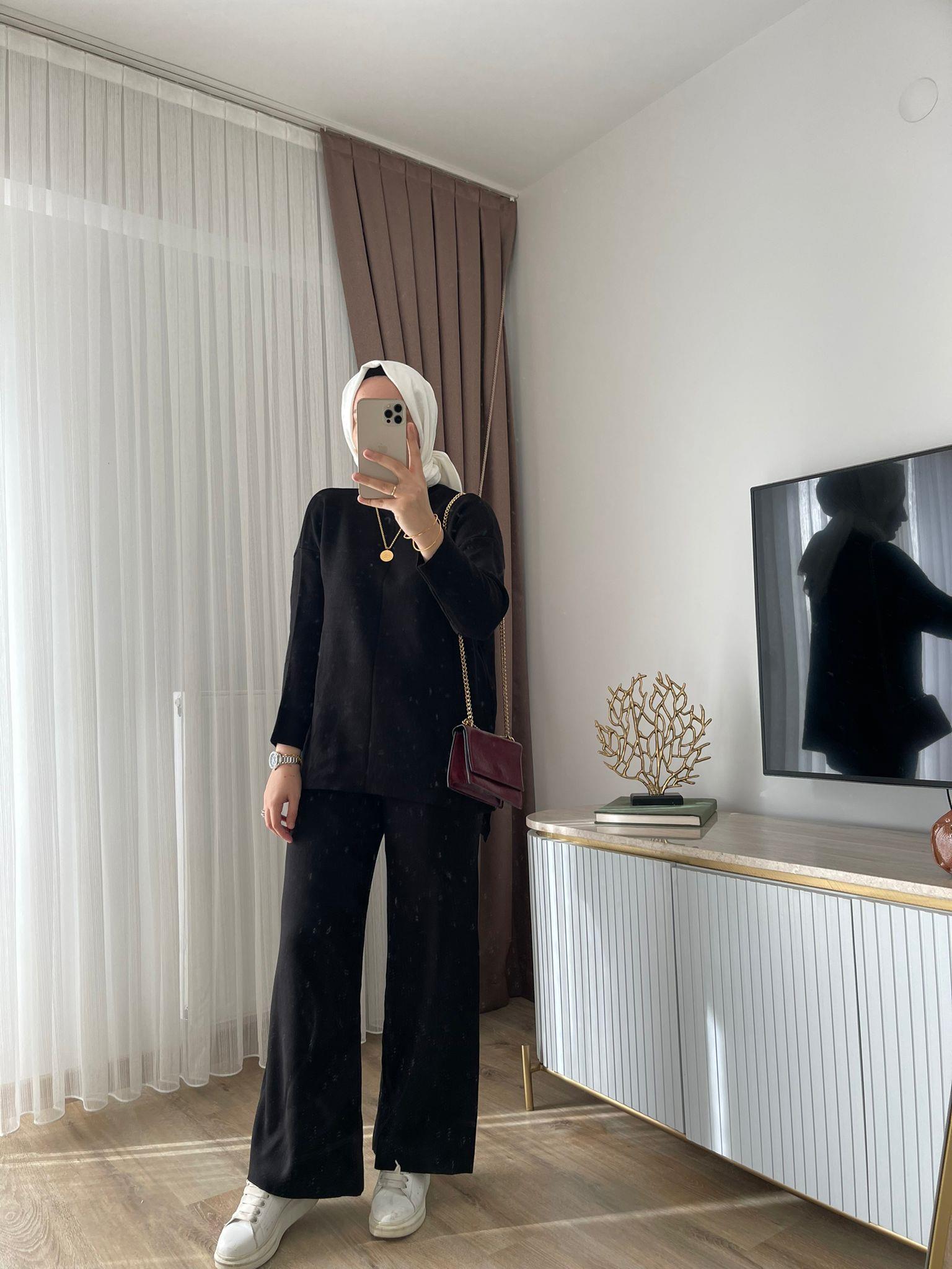 MEYSADESIGN TESETTÜR TRİKO Dik Yaka Triko Takım Siyah