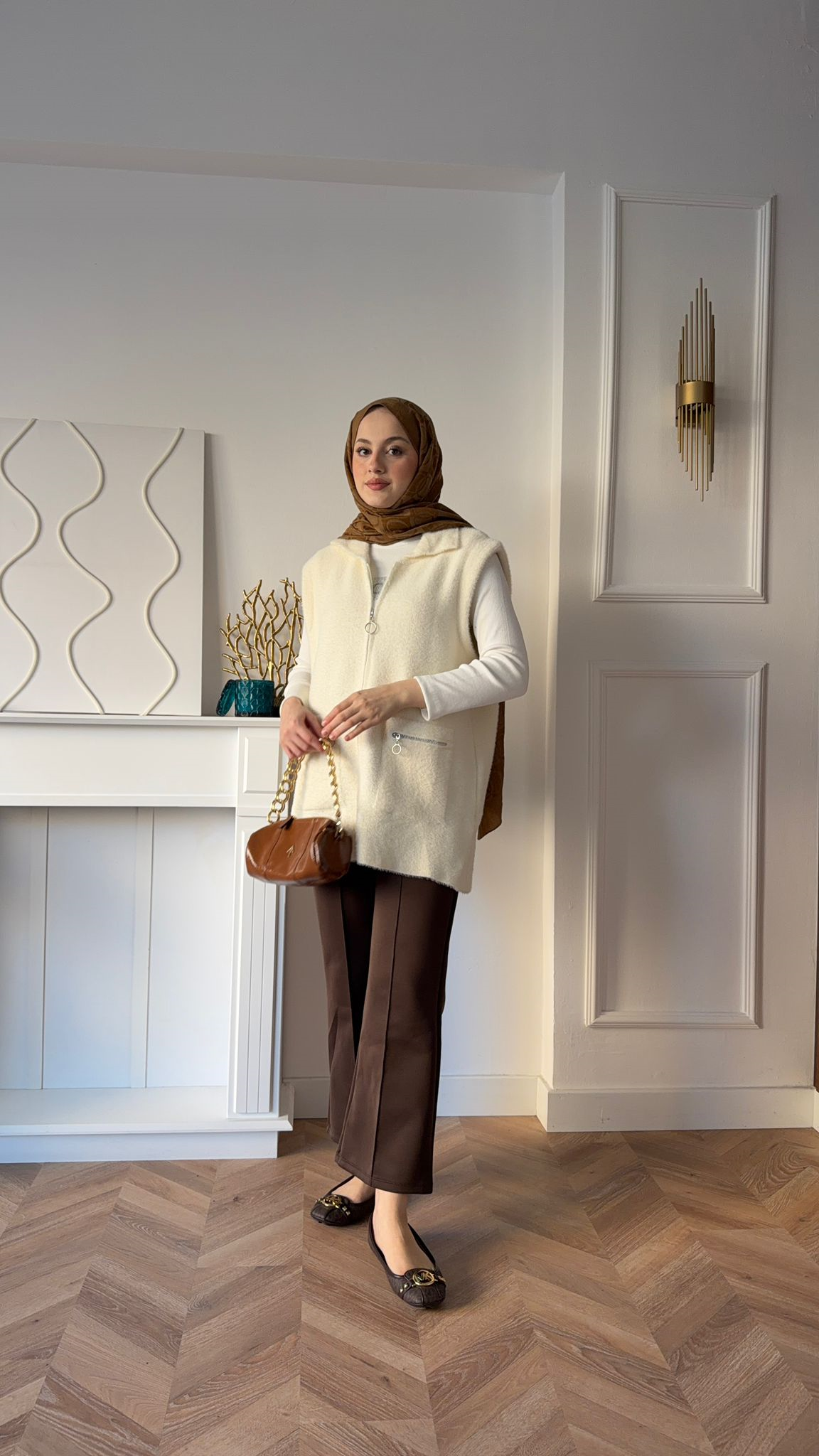 MEYSADESIGN KNITWEAR Firuze Angora Yelek Bej