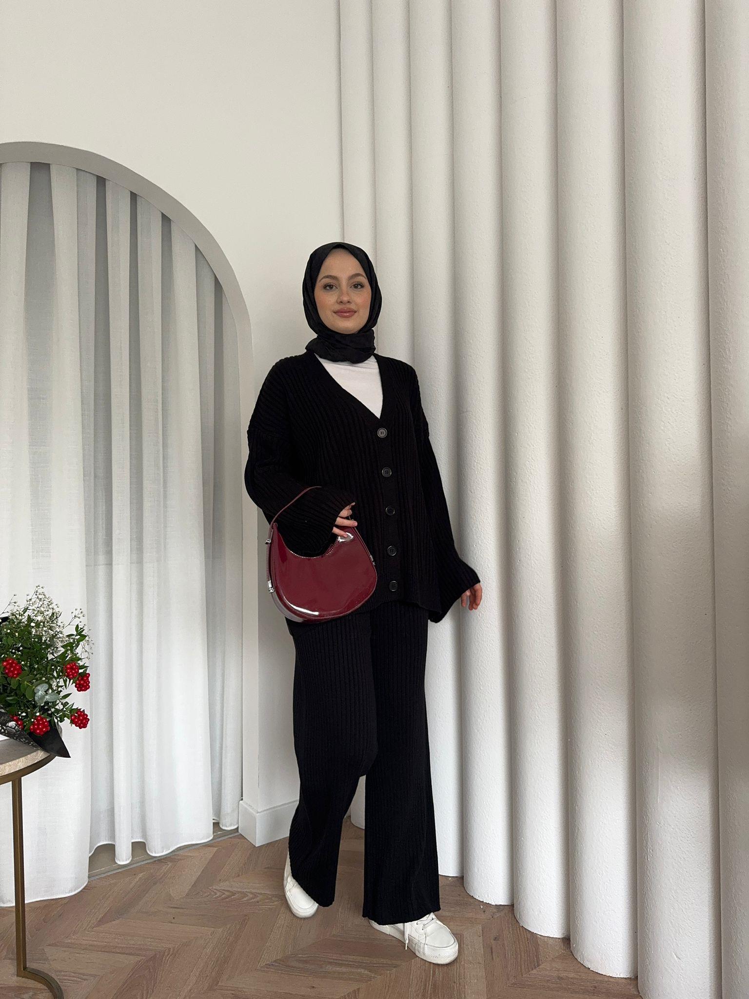 Minel Patterned Knit Set Black