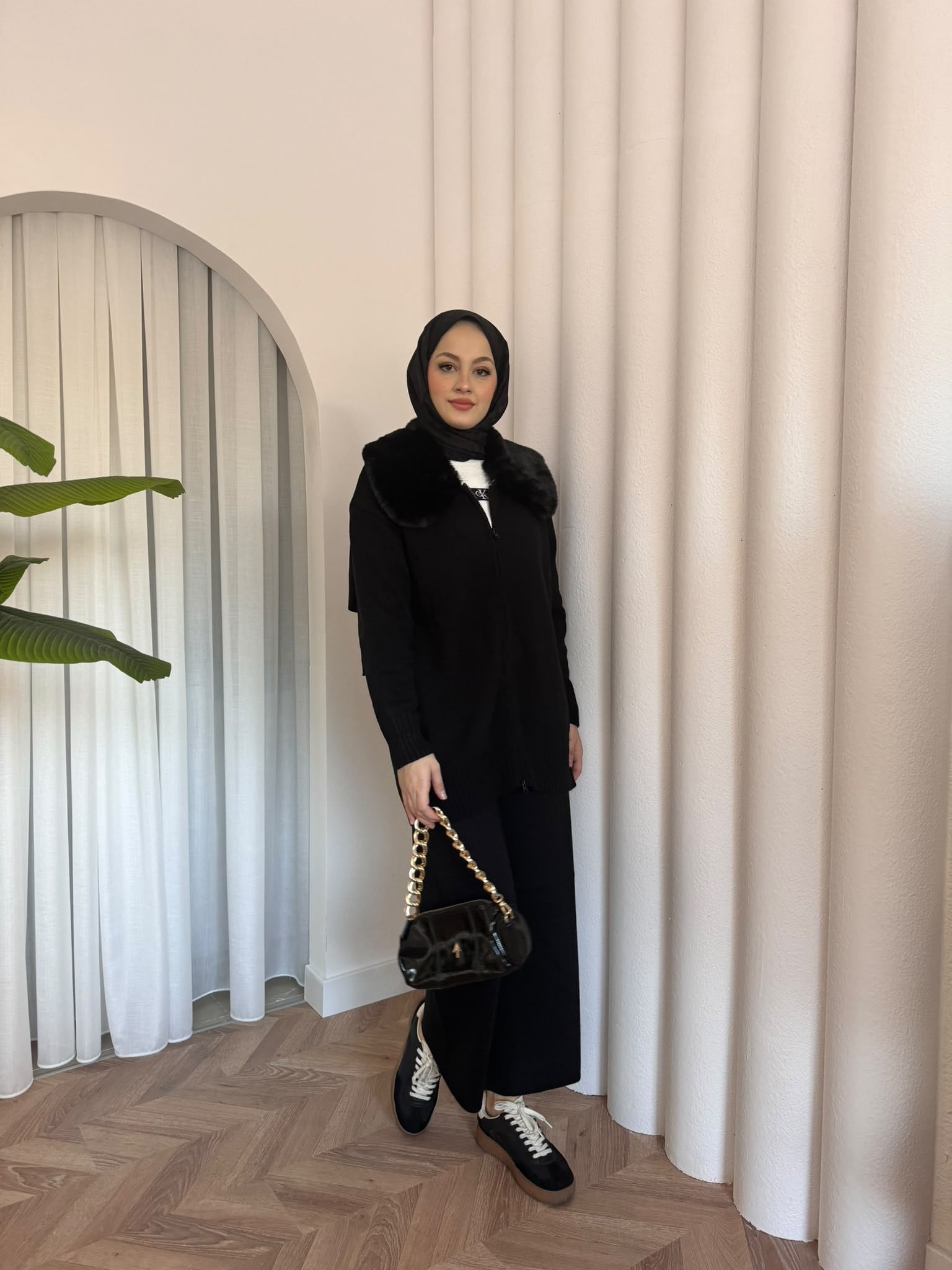 MEYSADESIGN TESETTÜR TRİKO Seyyar Kürk Yakalı Triko Takım Siyah