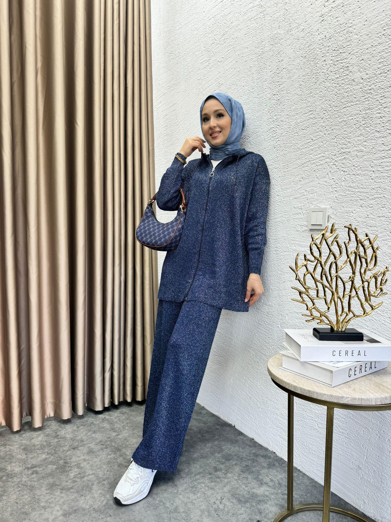 Zippered Knit Set Navy