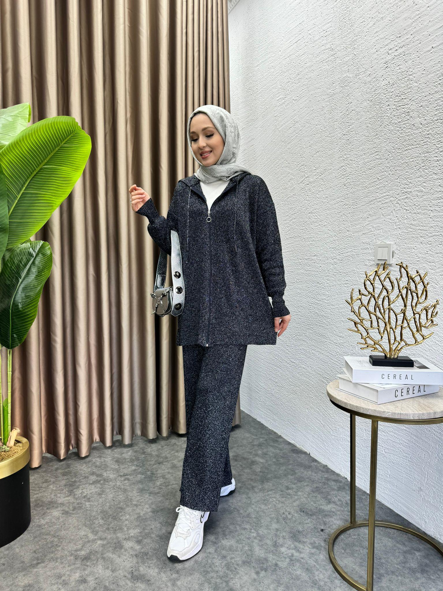 Zippered Knit Set Black