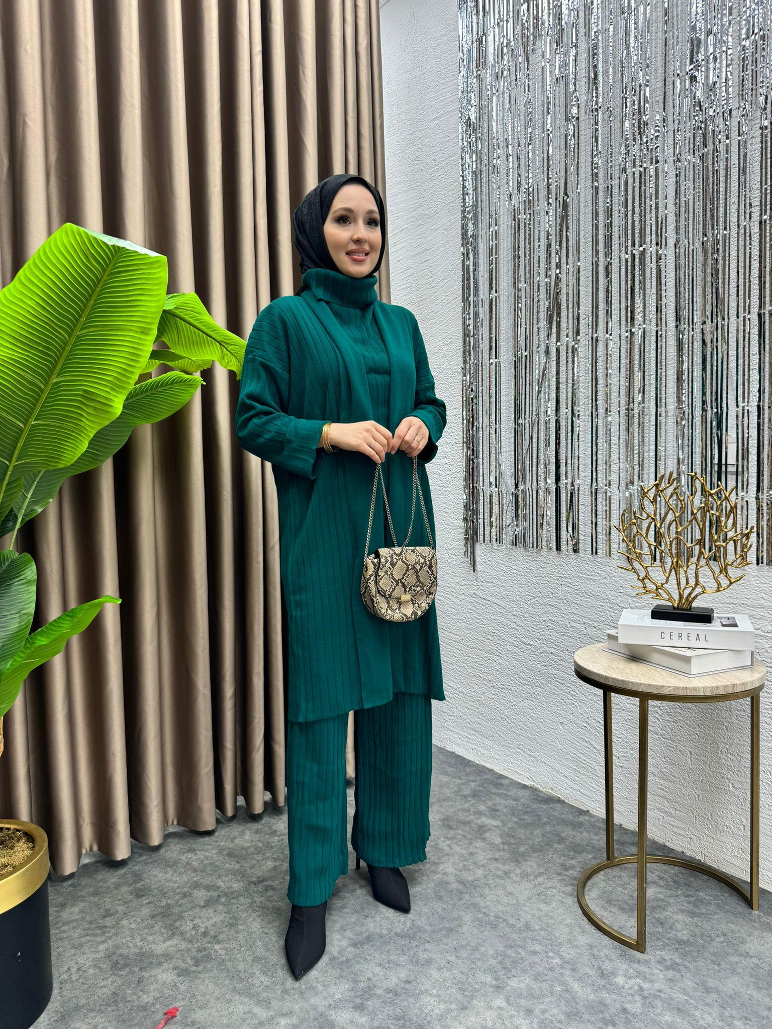 3-Piece Knit Set Emerald Green