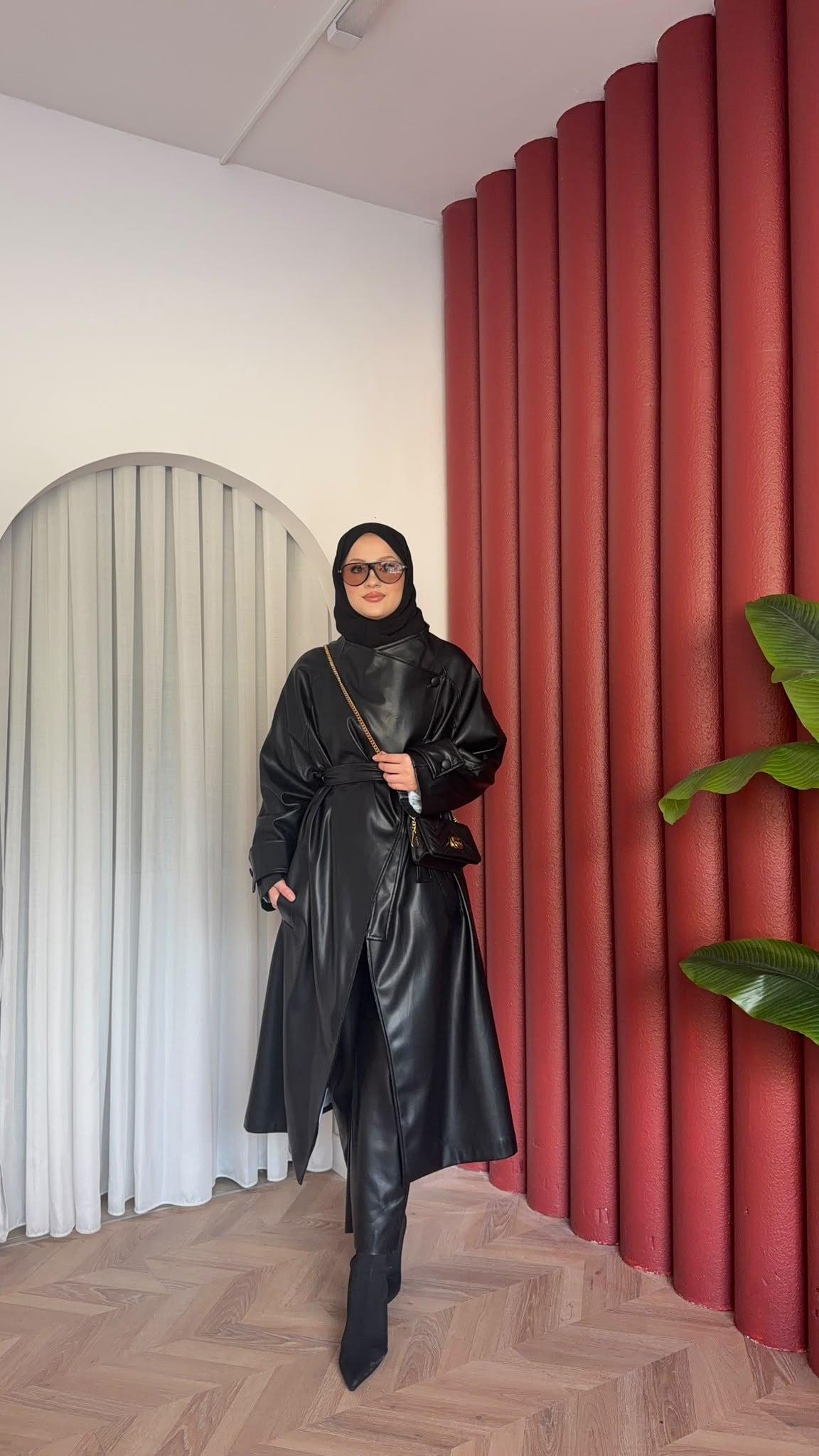 MEYSADESIGN TRENCKOT Asimetrik Deri Trençkot Siyah
