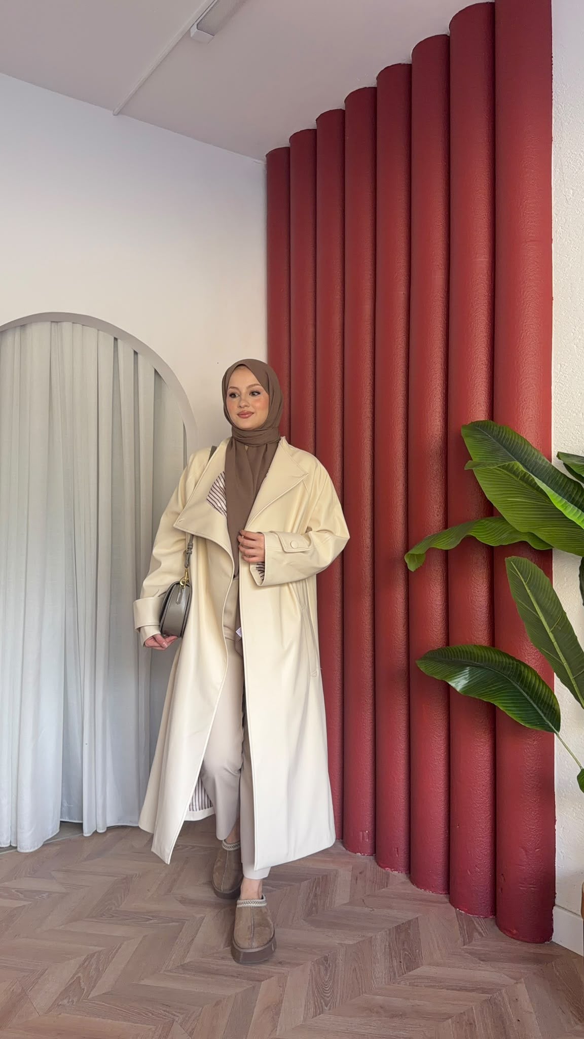 MEYSADESIGN TRENCKOT Asimetrik Deri Trençkot Bej