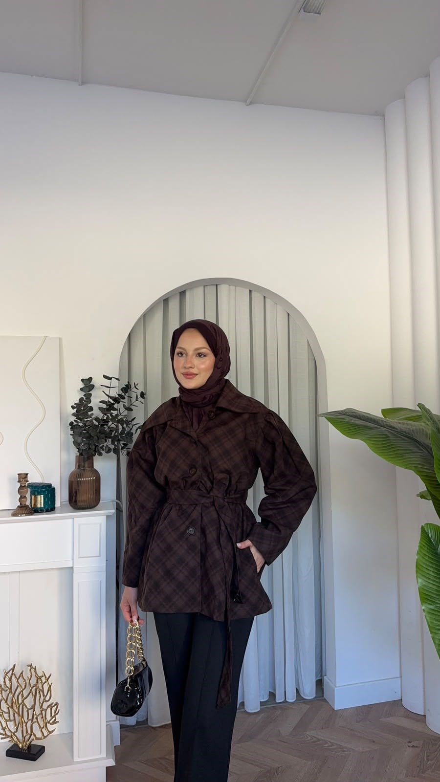 MEYSADESIGN TRENCKOT Ela Ekose Desenli Trençkot