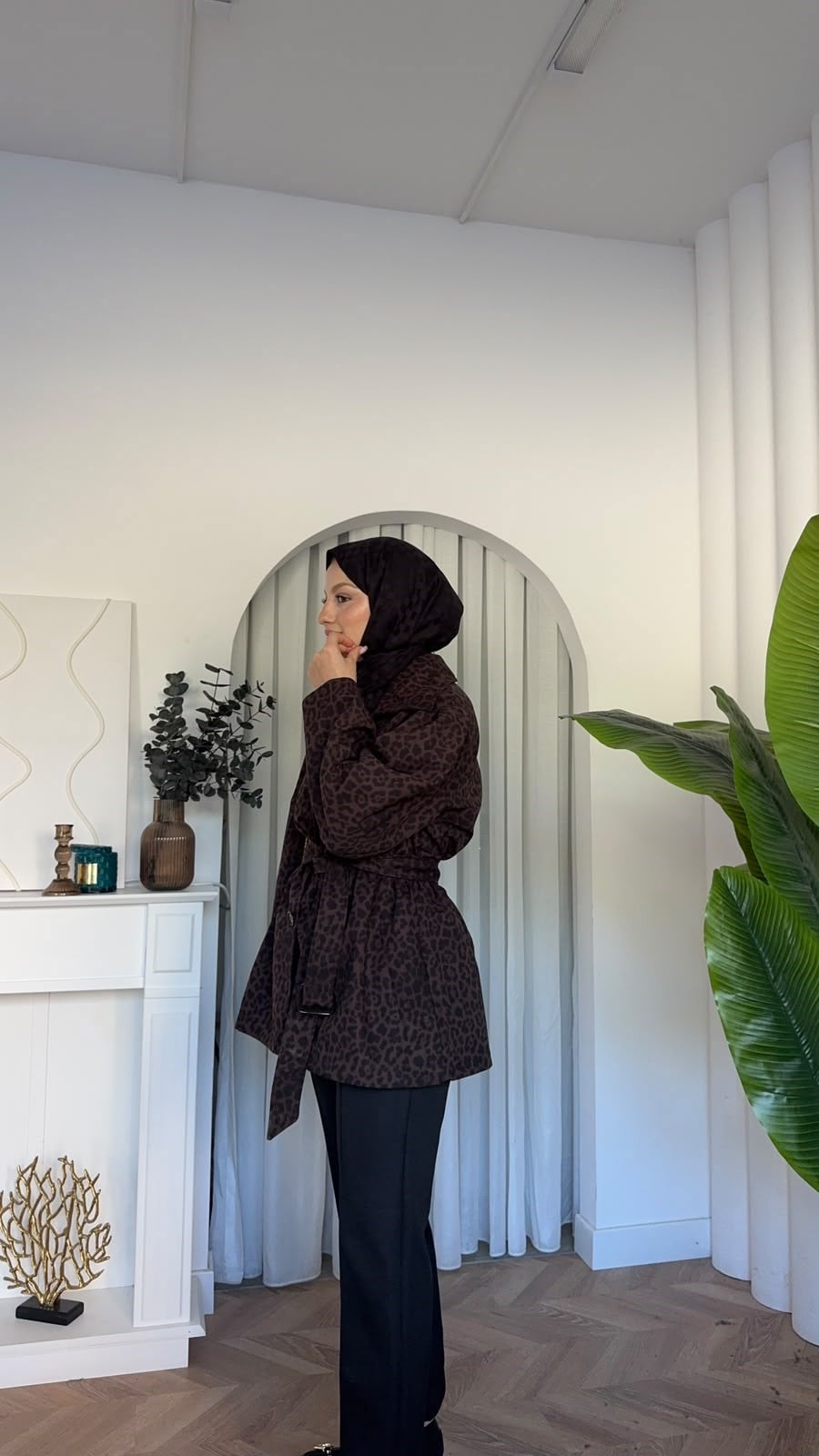 MEYSADESIGN TRENCKOT Ela Leopar Desenli Trençkot