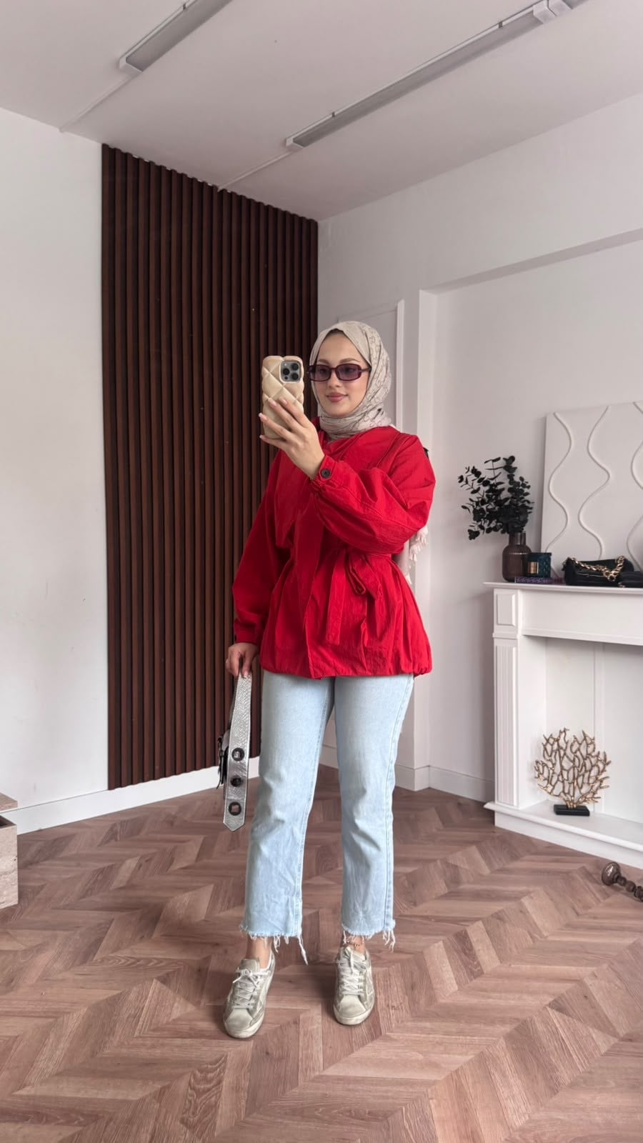 MEYSADESIGN TRENCKOT Fularlı Paraşüt Trençkot Kırmızı