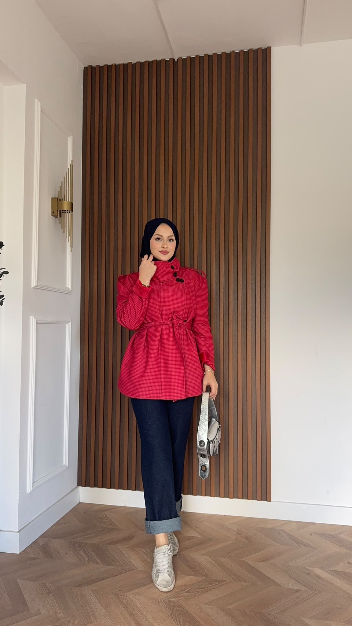 MEYSADESIGN TRENCKOT Mini Ekoseli Trençkot Kırmızı