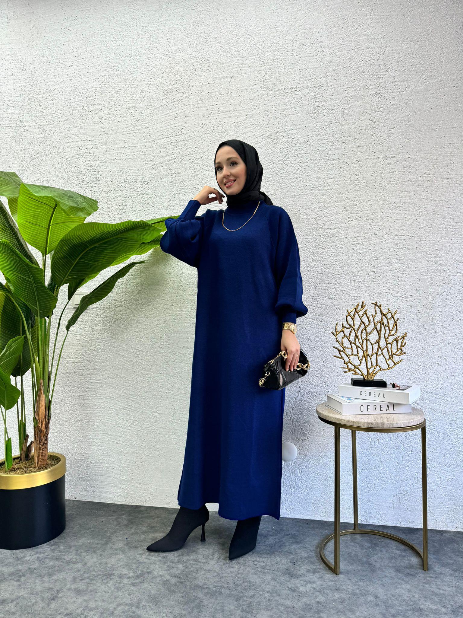 Balloon Sleeve Knit Knit Dress Navy