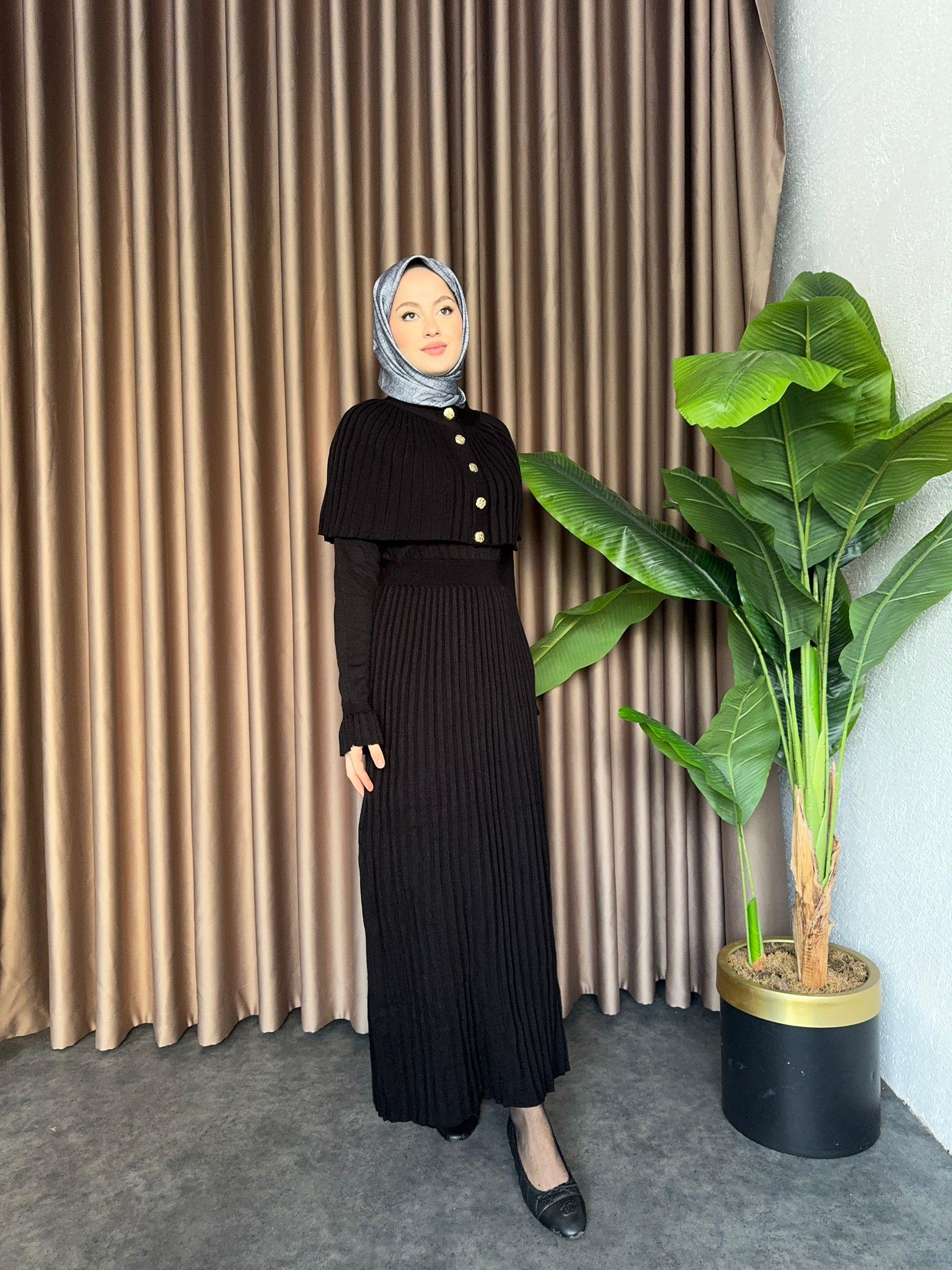 Cape Knit Dress Black