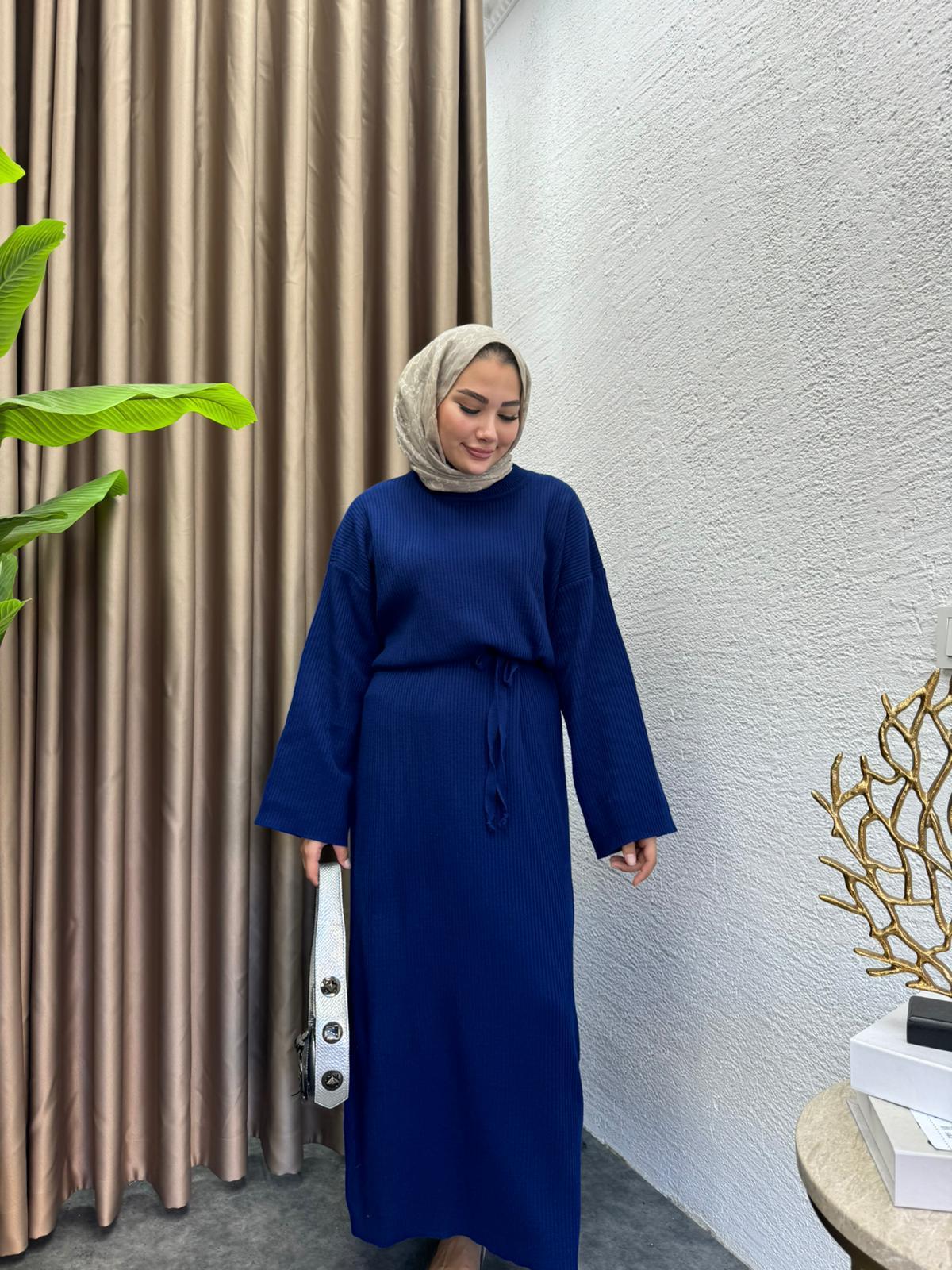 Sara Belted Knit Dress Navy