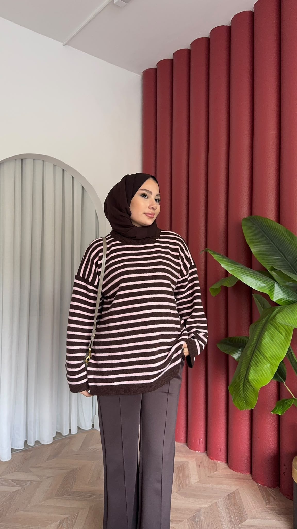 MEYSADESIGN TRİKO KAZAK Çizgili Angora Kazak Kahve