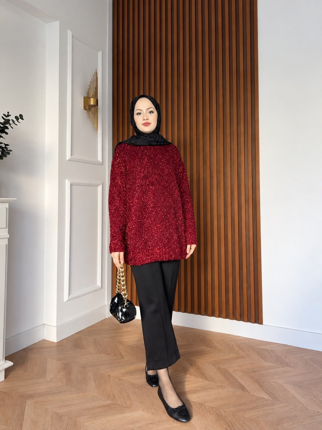 MEYSADESIGN TRİKO KAZAK Simli Triko Kazak Bordo