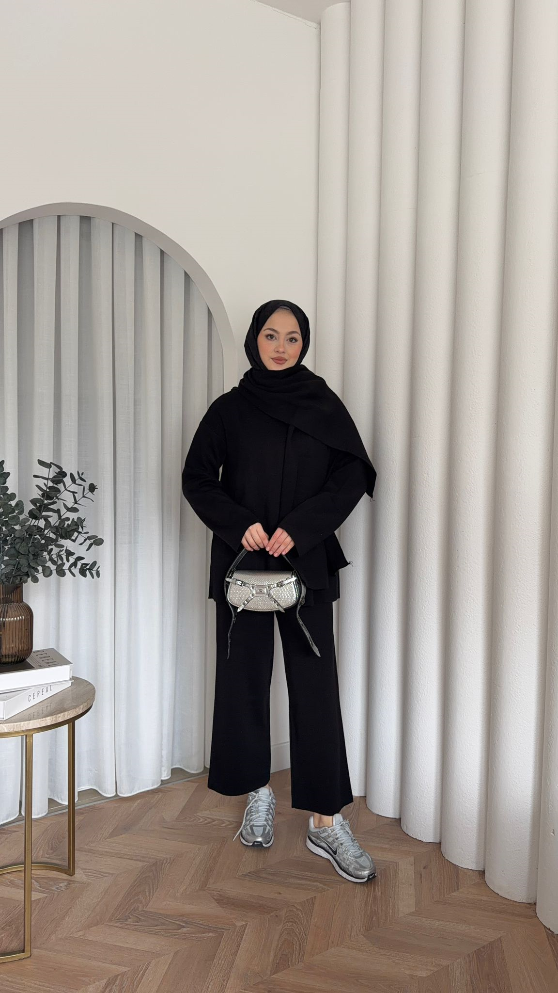 Adenya Scarf Knit 2-Piece Set Black