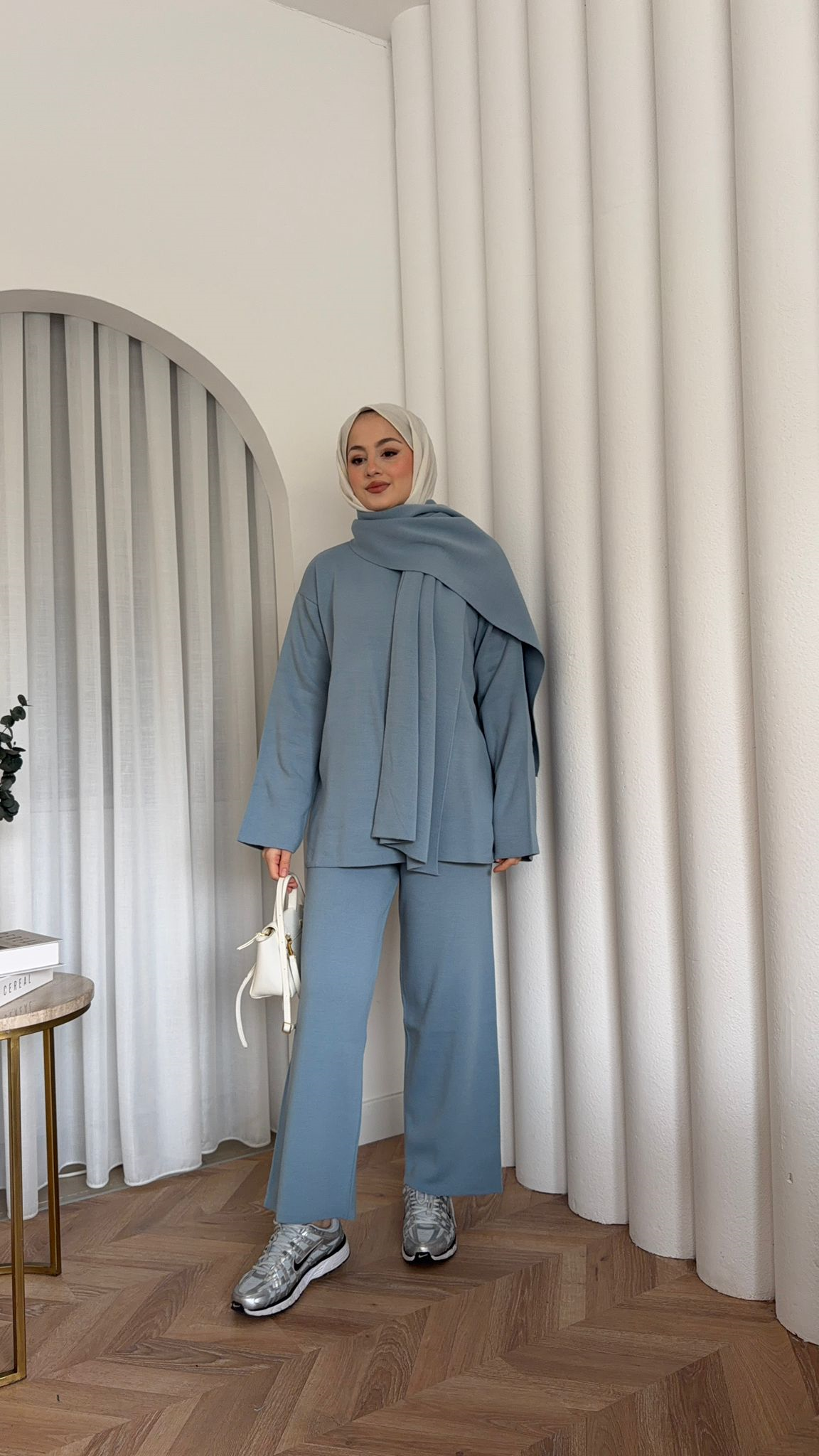 Adenya Scarf Knit 2-Piece Set Ice Blue