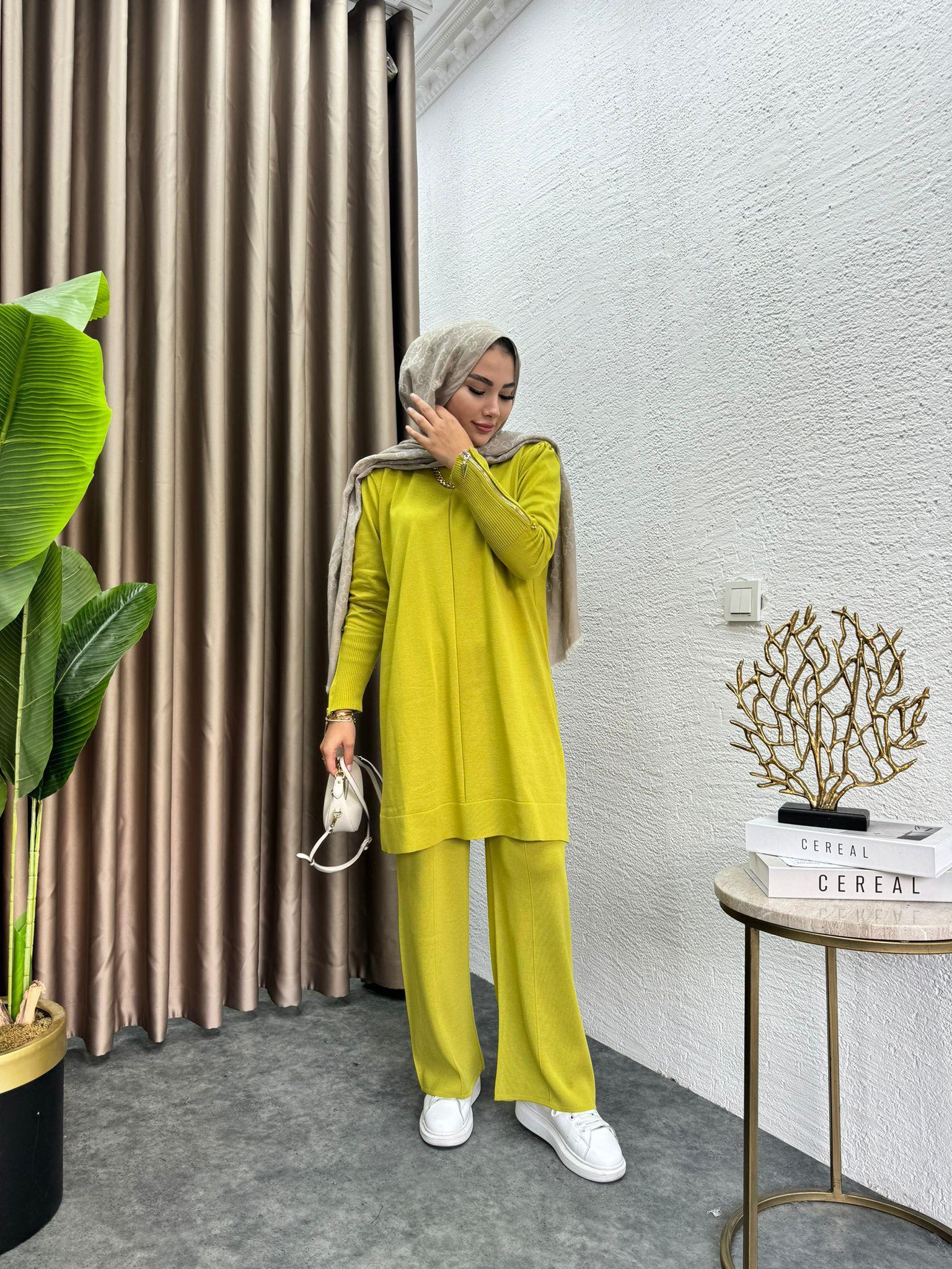 Sleeveu Zippered Merserized Knit Set Oil Green