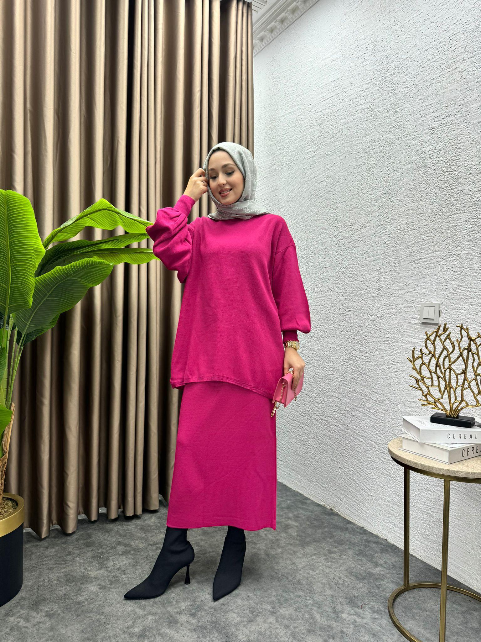 Lady Knit Skirt Set Fuchsia