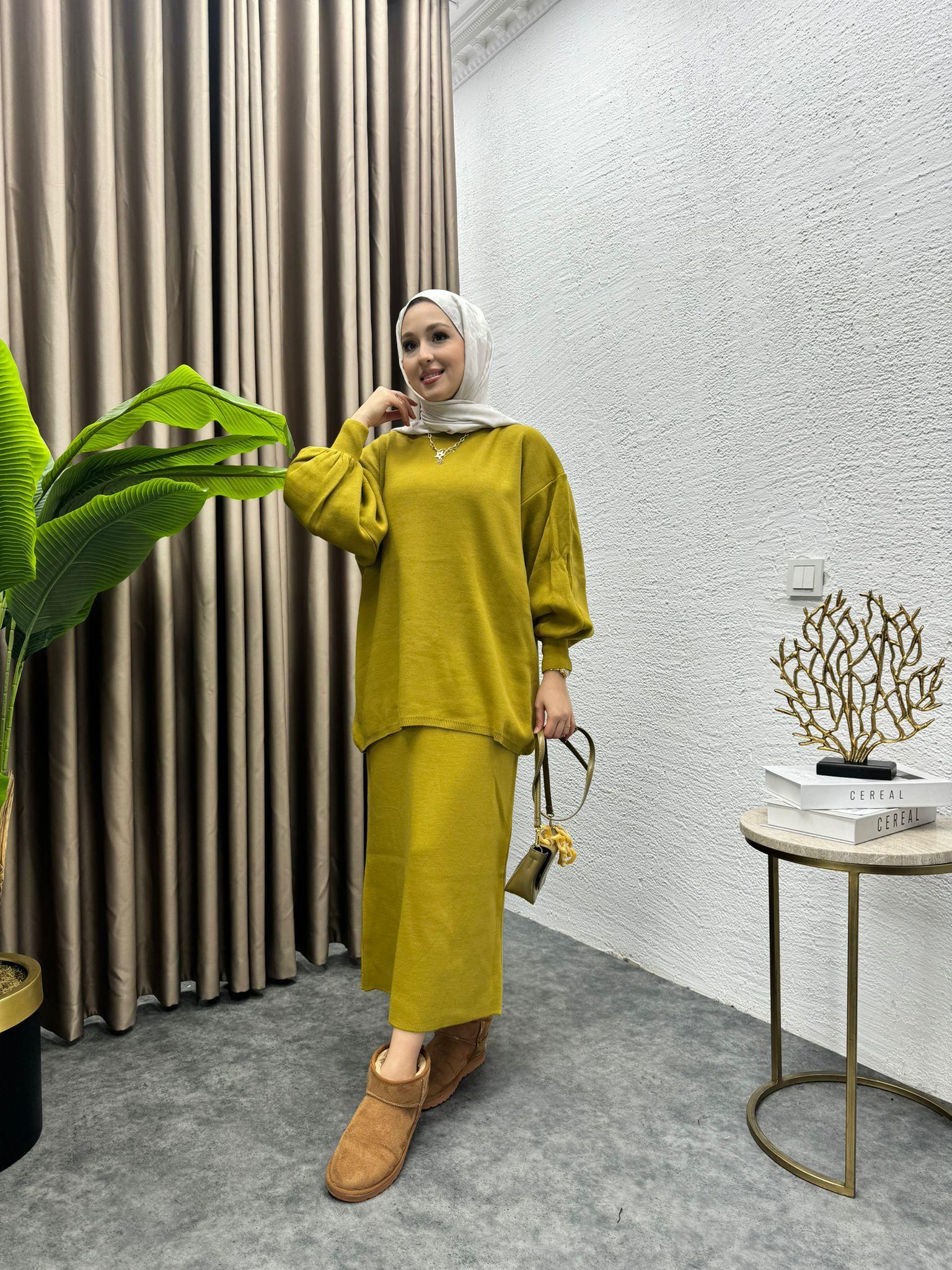 Lady Knit Skirt Set Oil Green