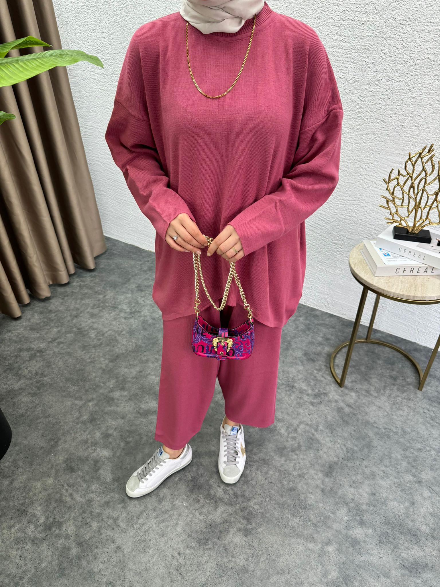 MEYSADESIGN TRİKO TAKIM Şalvar Triko Takım Pembe